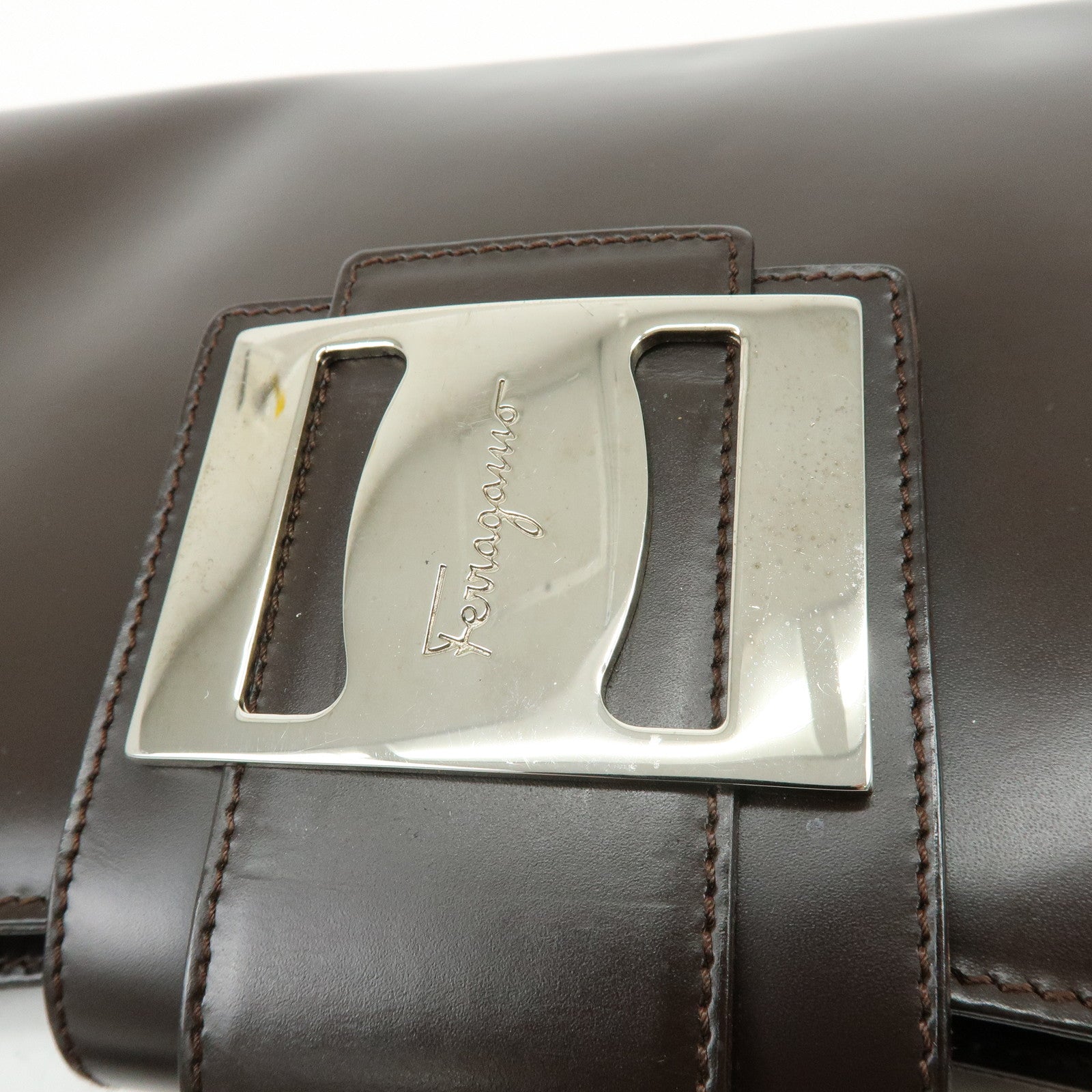 Ferragamo Vara Leather Shoulder Bag Hand Bag Brown