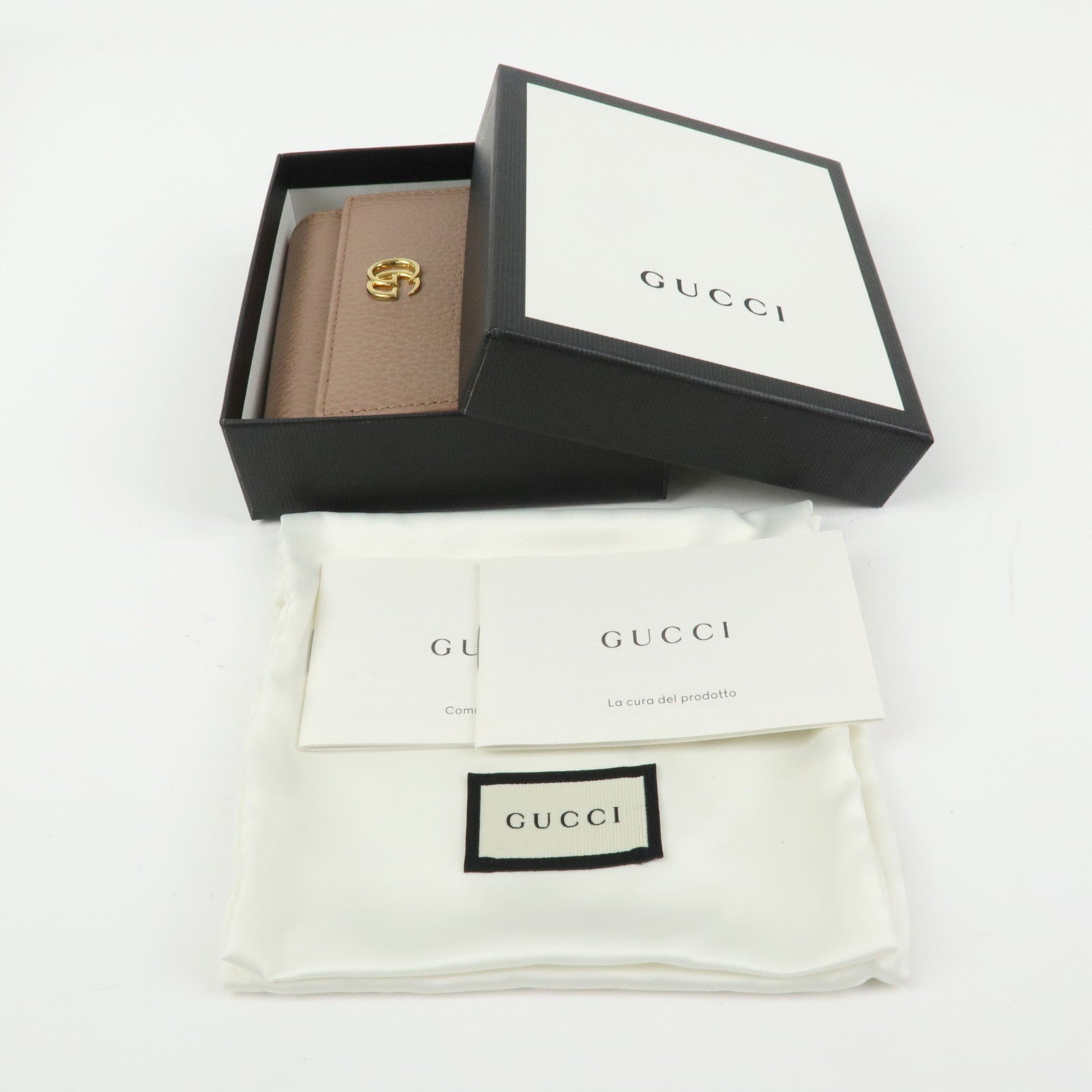 GUCCI GG Marmont Leather Compact Wallet Pink Beige 59858