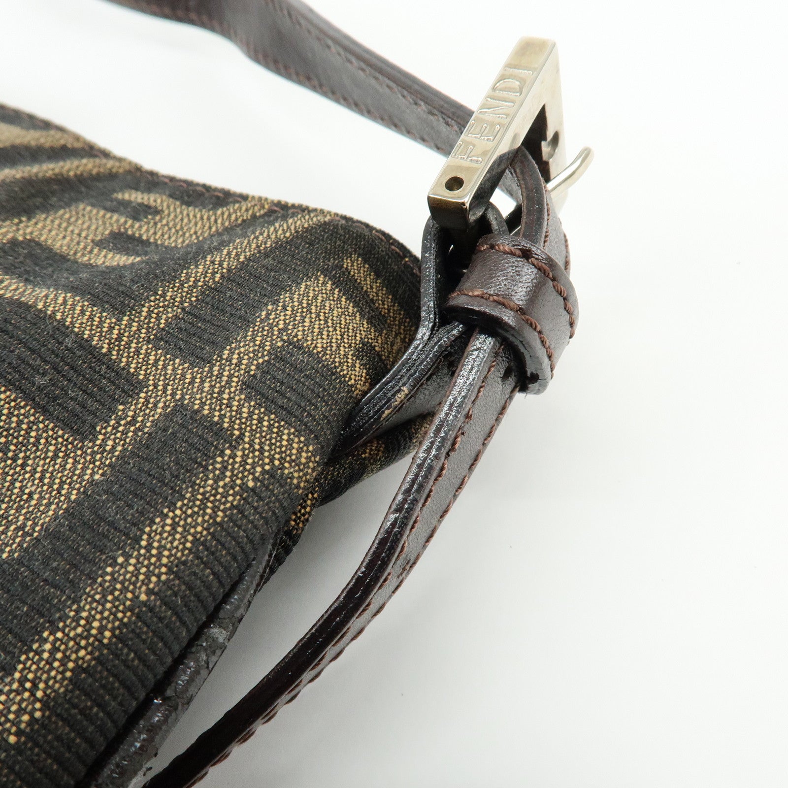 FENDI Zucca Canvas Leather Shoulder Bag Hand Bag Brown Black