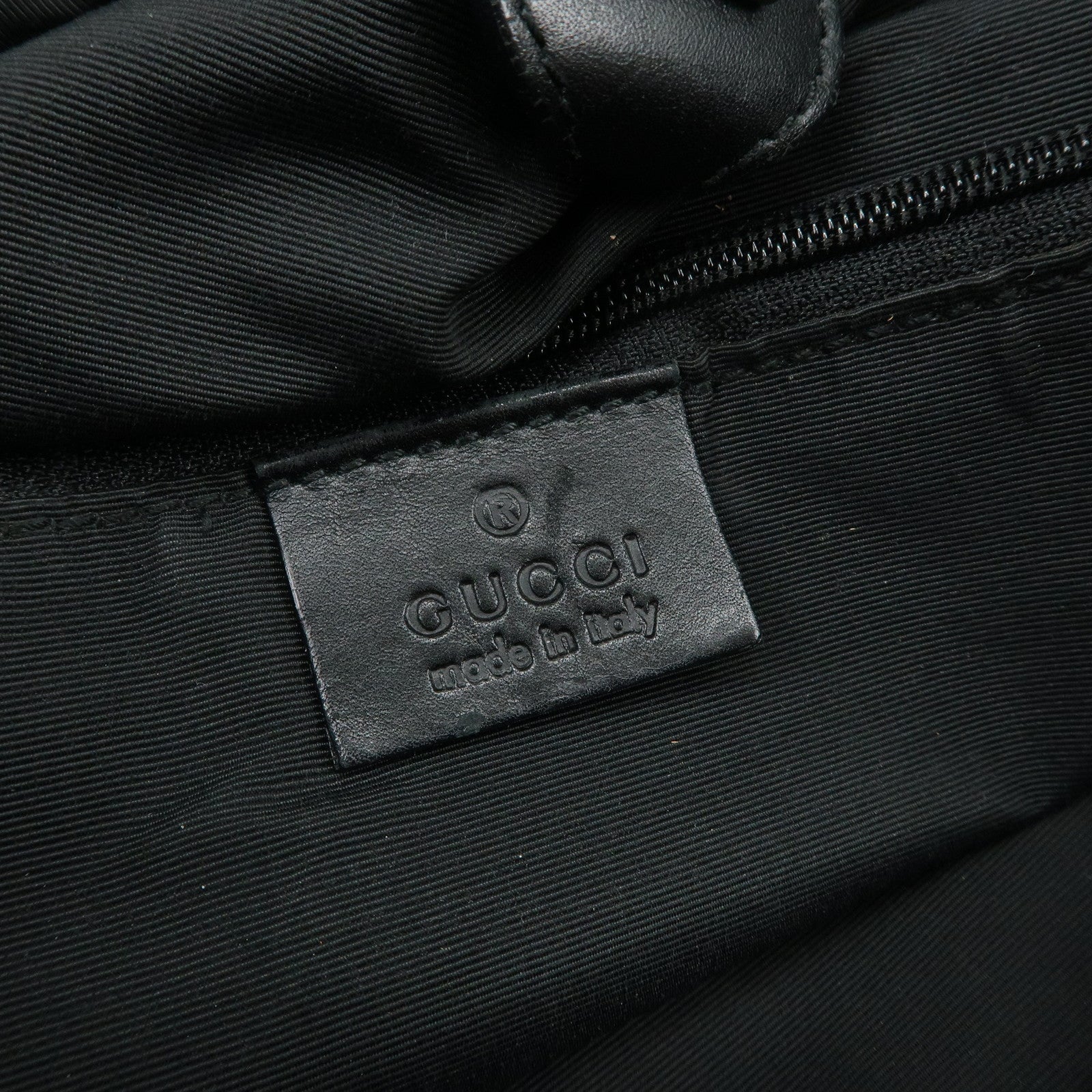 GUCCI GG Monogram Denim Canvas Leather Tote Hand Bag Black 76554