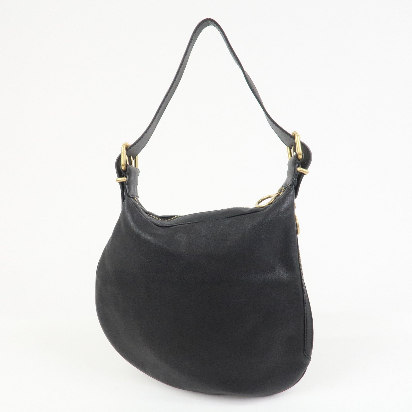 FENDI Logo Leather Shoulder Bag Hand Bag Black 8BR228
