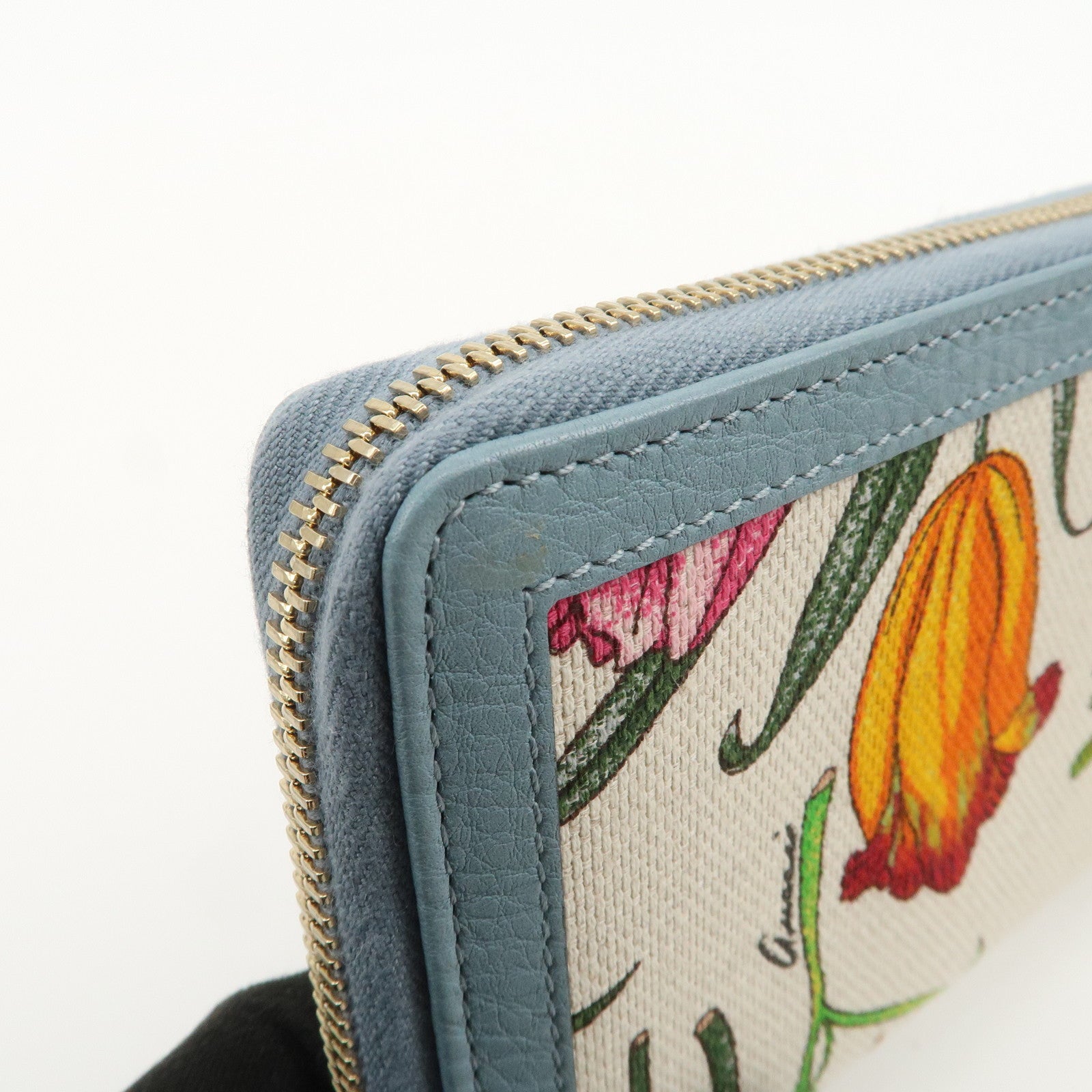 GUCCI Flora Bamboo Canvas Leather Round Zippy Long Wallet 356708