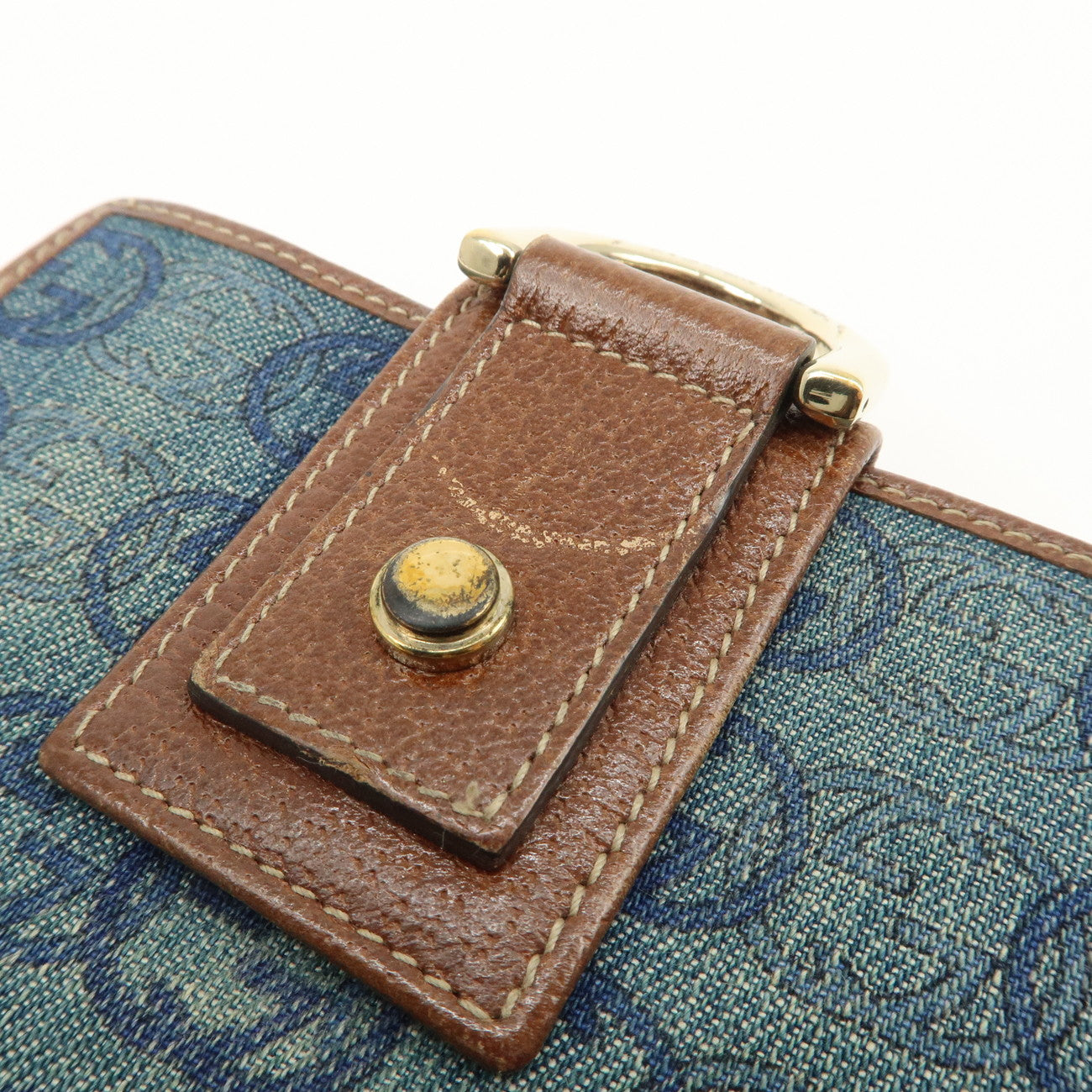 GUCCI Denim Leather Bi-Fold Compact Wallet Blue Brown