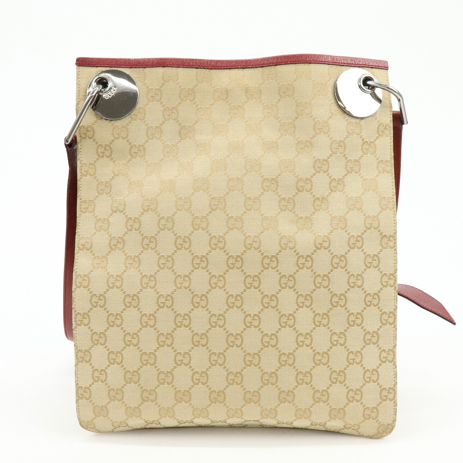 GUCCI GG Canvas Leather Shoulder Bag Crossbody Bag Beige Burgundy