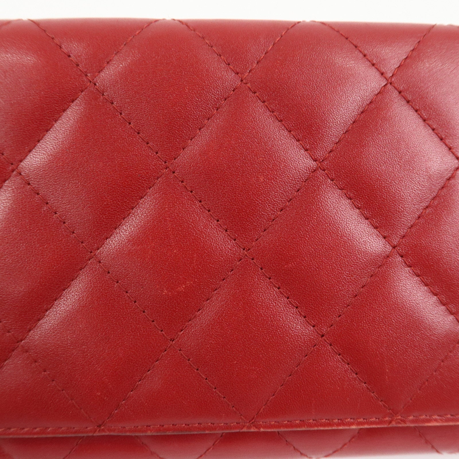 CHANEL Cambon Line Matelasse W Hook Long Wallet Red A46643