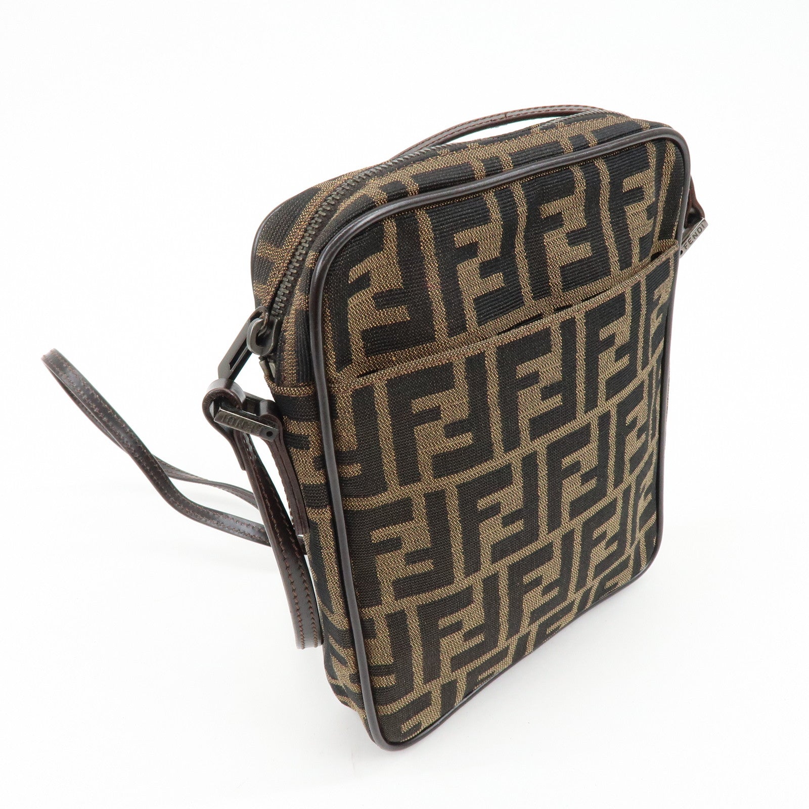 FENDI Zucca Canvas Leather Shoulder Bag Crossbody Bag Brown 8BT053