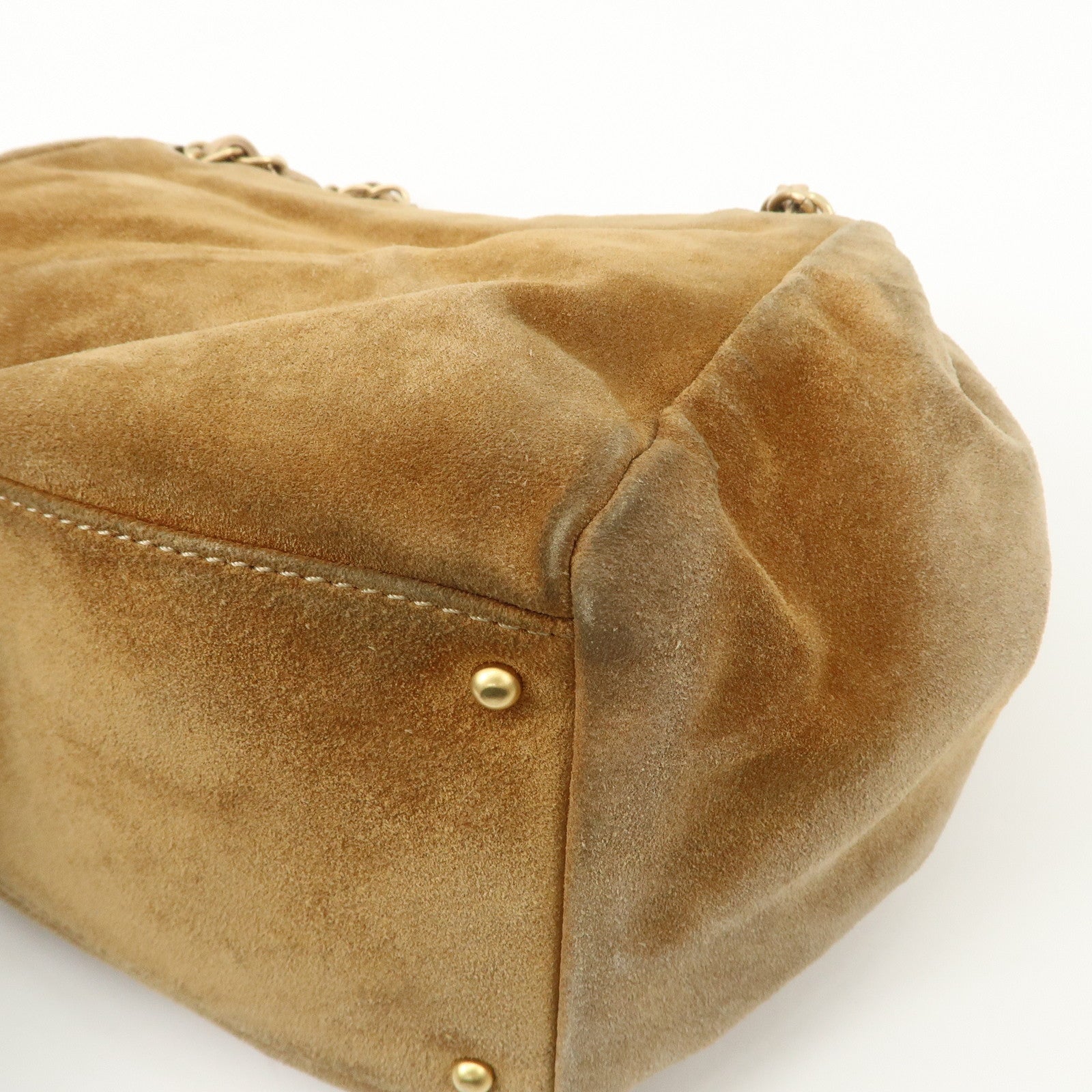 CHANEL COCO Mark Leather Suede Chain Shoulder Bag Beige Gold Used