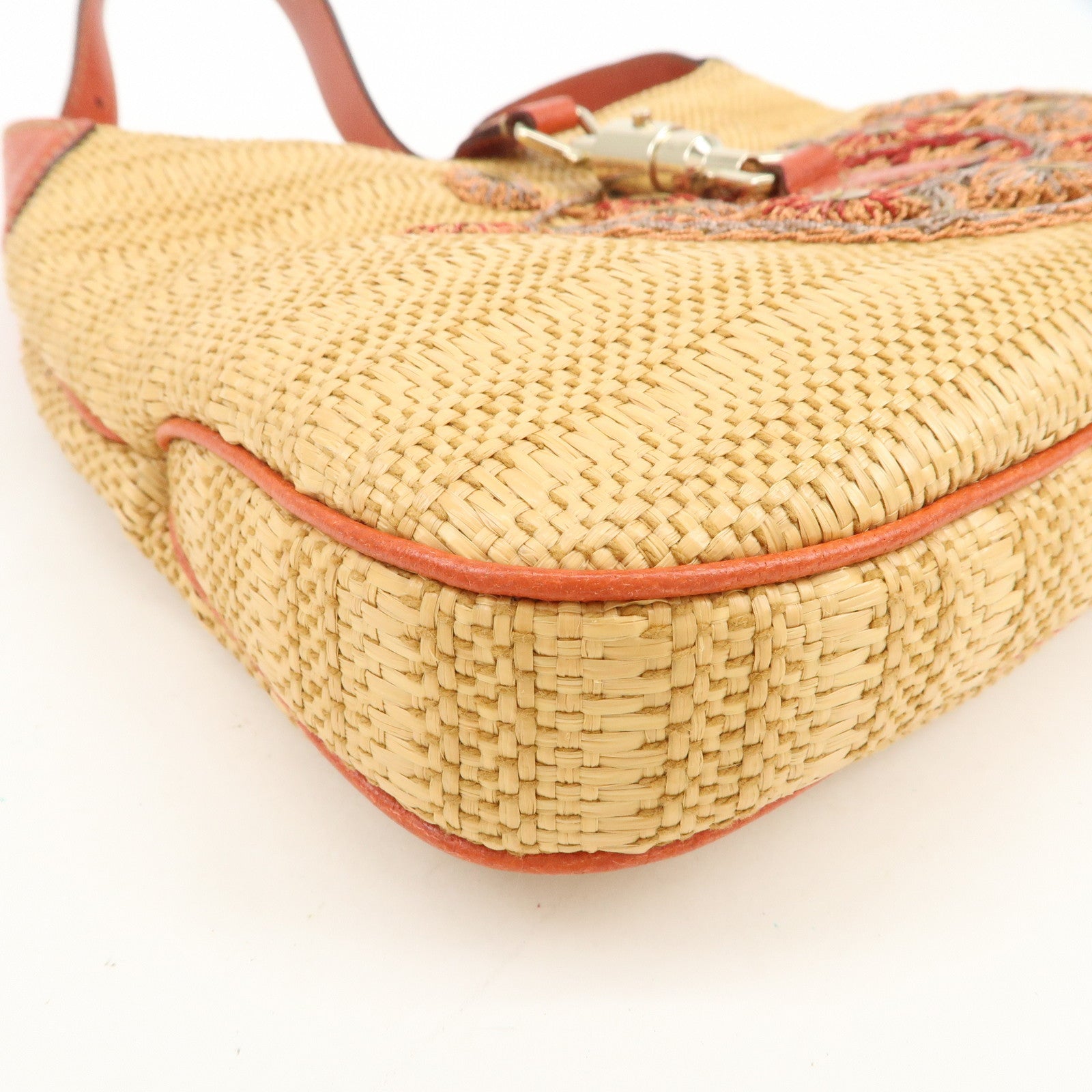 GUCCI New Jackie Raffia Leather Shoulder Bag Natural Orange 140040