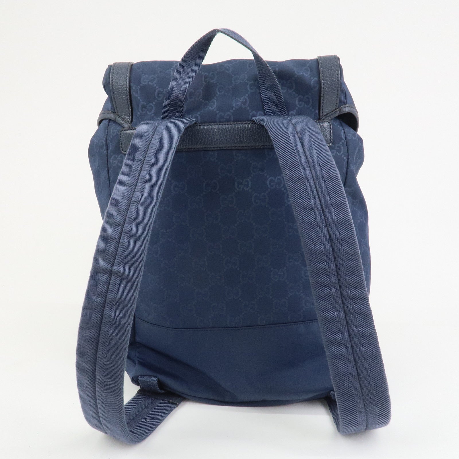GUCCI GG Nylon Leather Backpack Rucksack Navy 387071