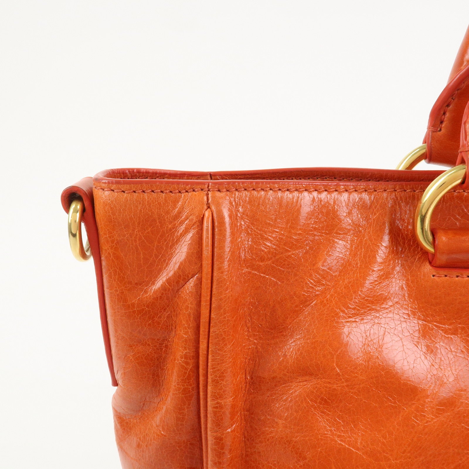 PRADA Logo Leather 2Way Bag Hand Bag Shoulder Bag Orange BN2326