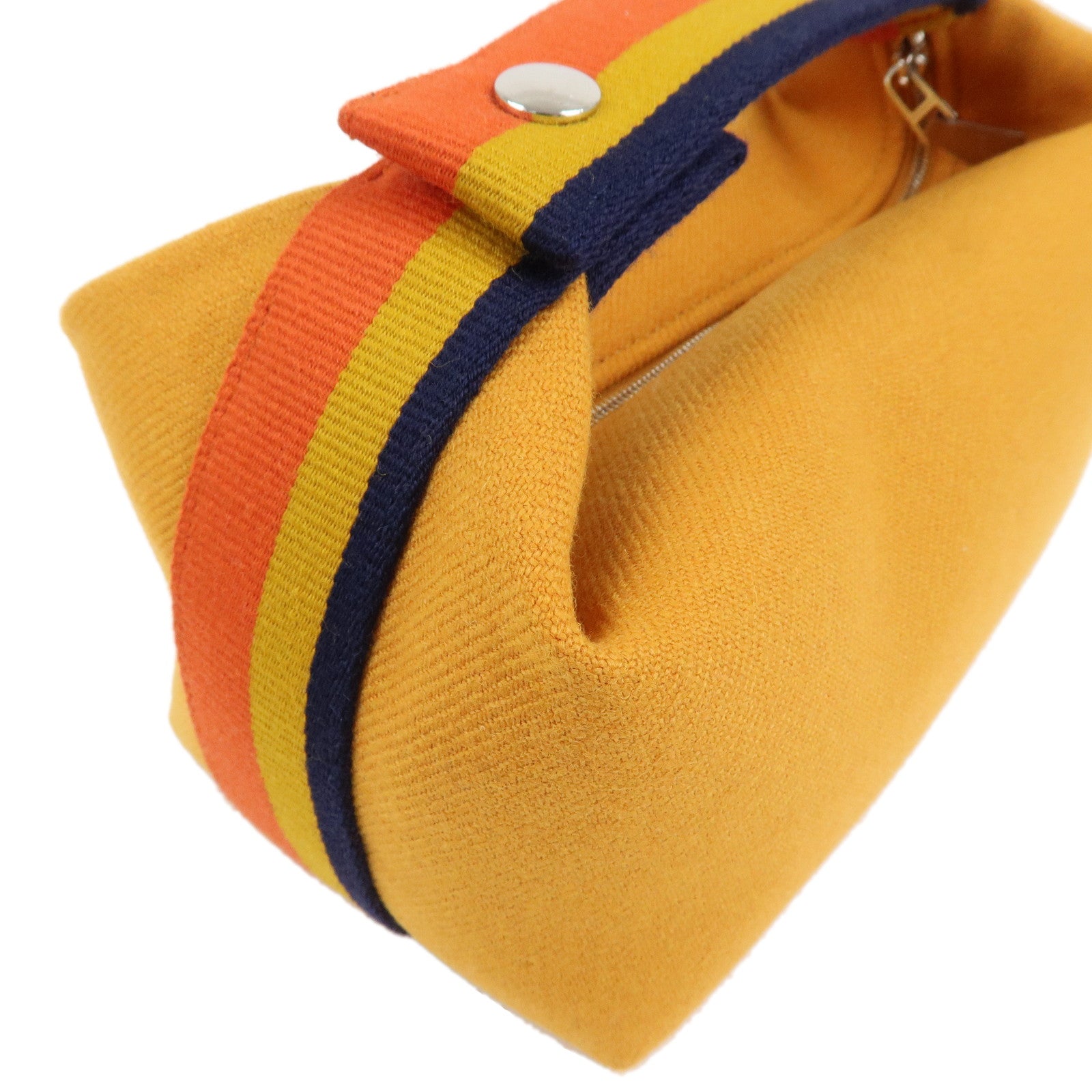 HERMES Canvas Bride A Brac PM Wool Hand Bag Ocher Orange Navy