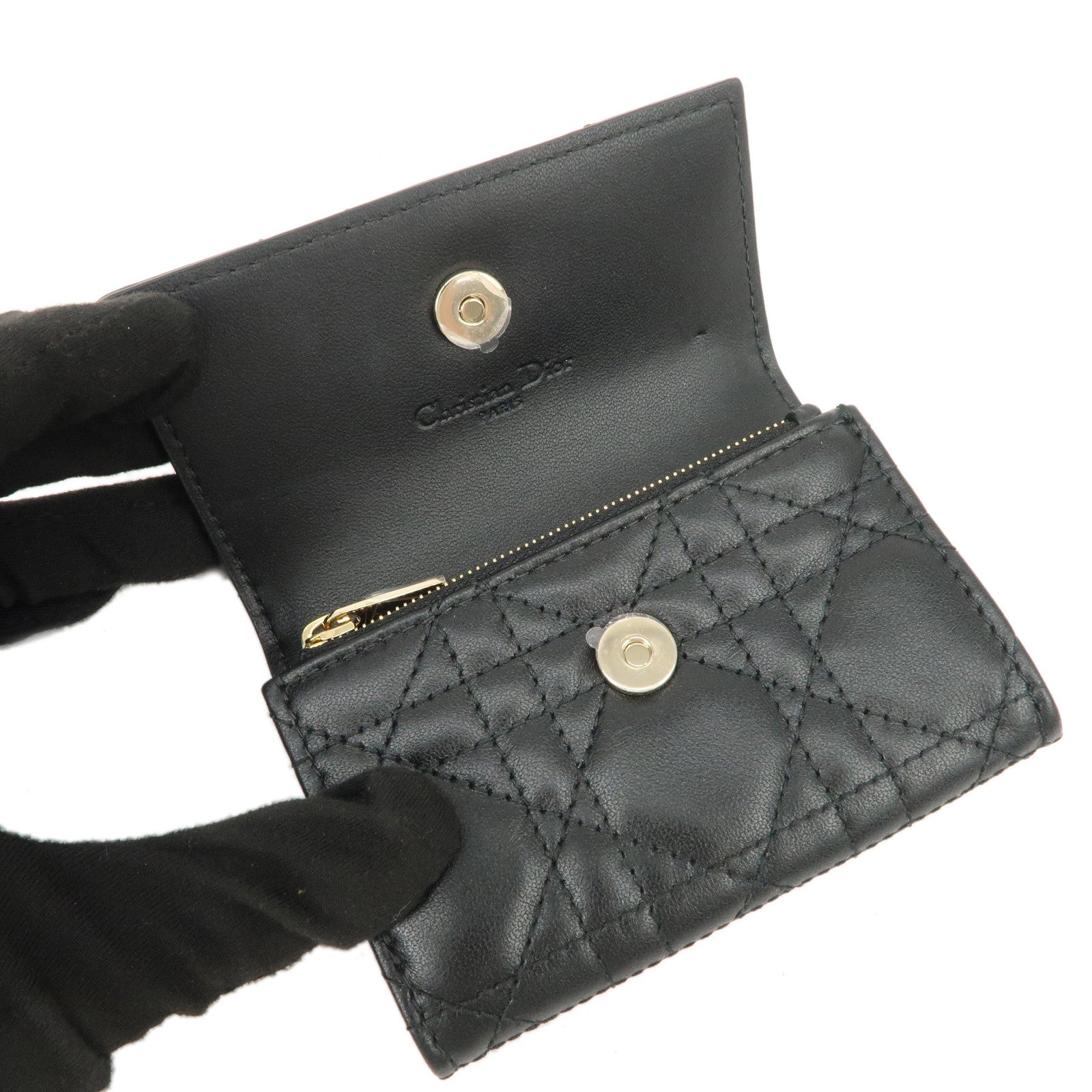 Christian Dior Cannage Leather Compact Wallet Black