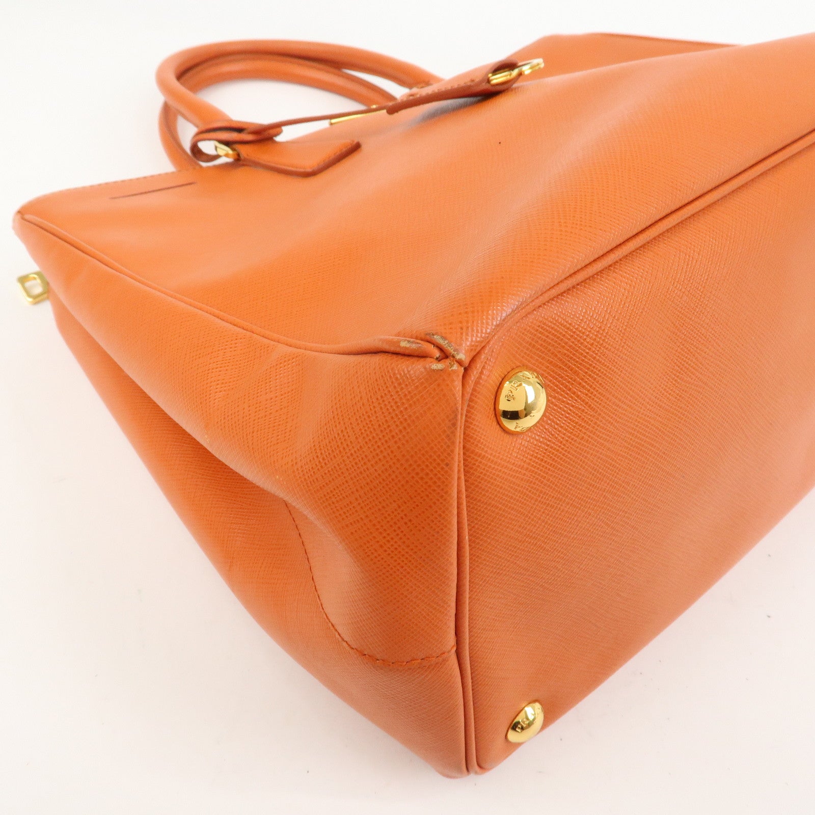 PRADA Triangle Logo Galleria 2Way Bag Hand Bag Orange BN1786