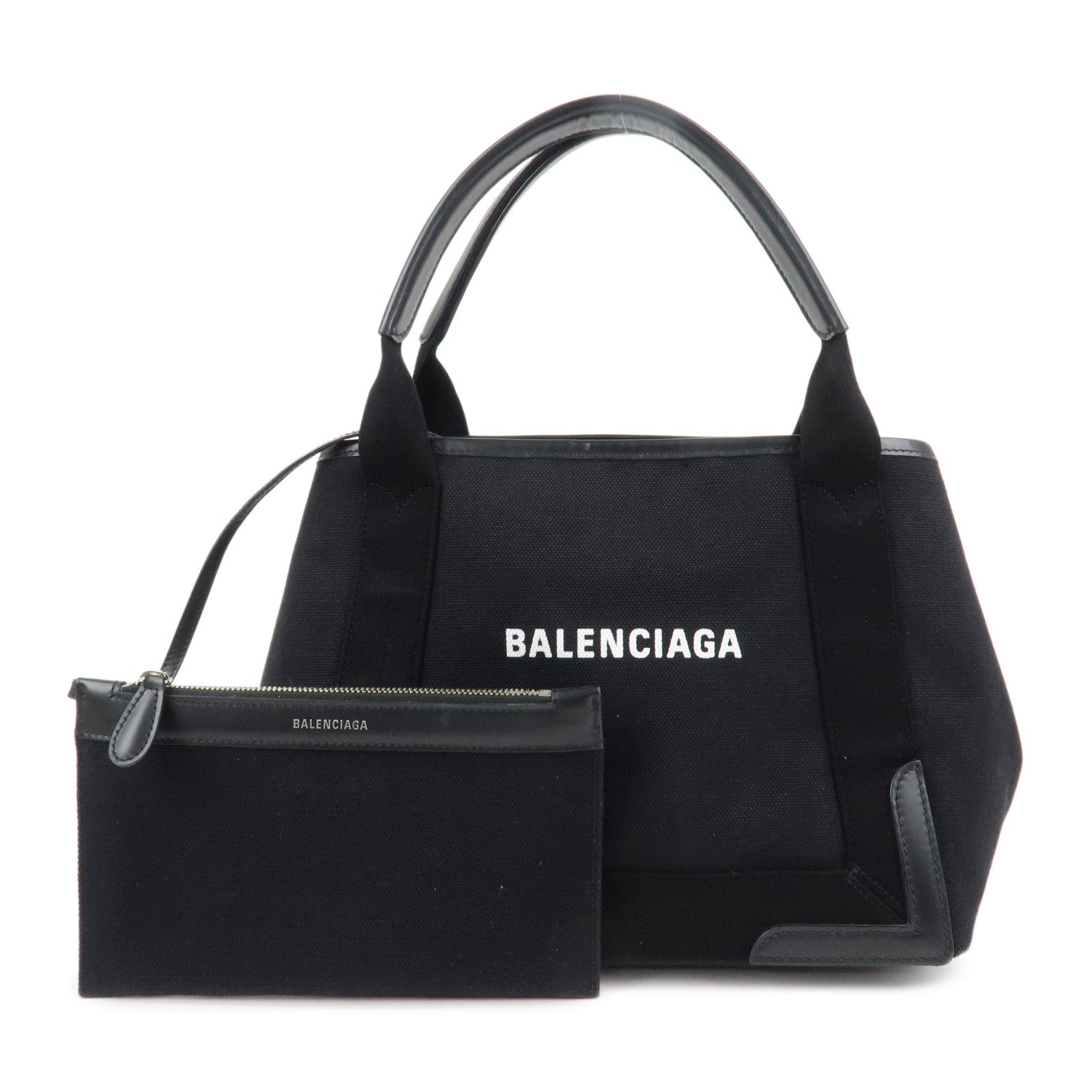 BALENCIAGA Navy Cabas S Leather Tote Bag Hand Bag Black 339933