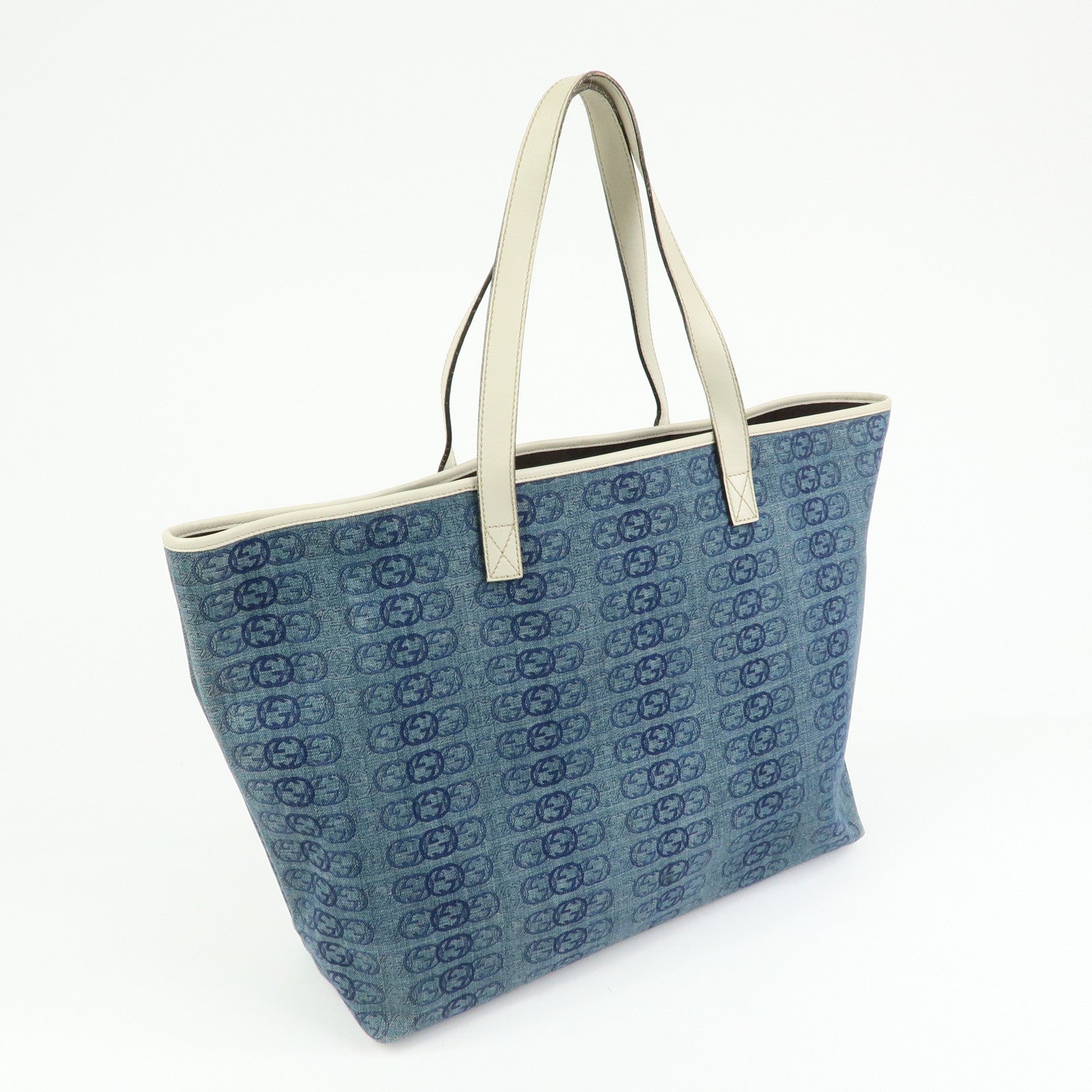 GUCCI Interlocking G GG Denim Leather Tote Bag Shoulder Bag 257245