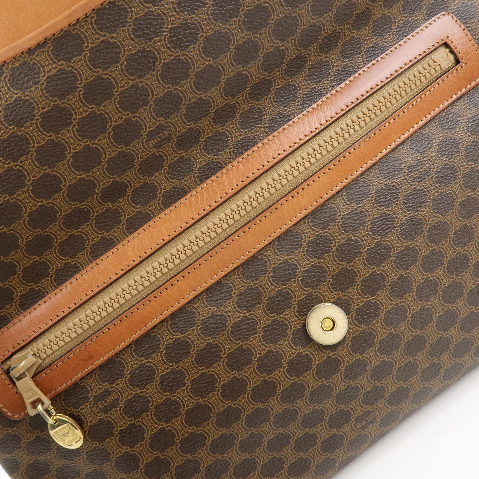 CELINE Macadam PVC Leather Clutch Bag Pouch Brown