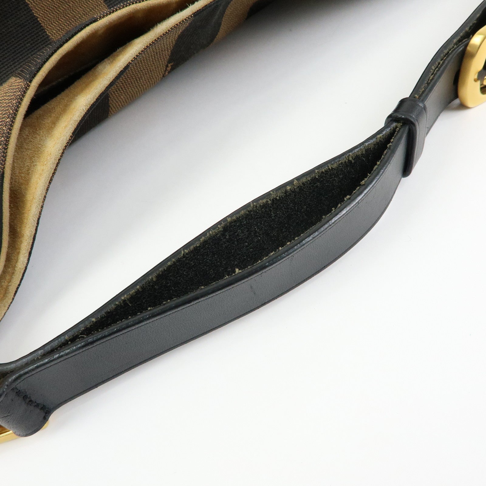 FENDI Pequin Canvas Leather Shoulder Bag Brown Black 8BR653