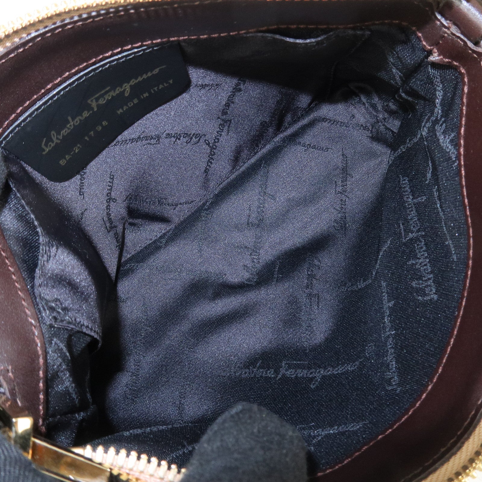 Ferragamo Gancini Canvas Leather Shoulder Bag Hand Bag Brown