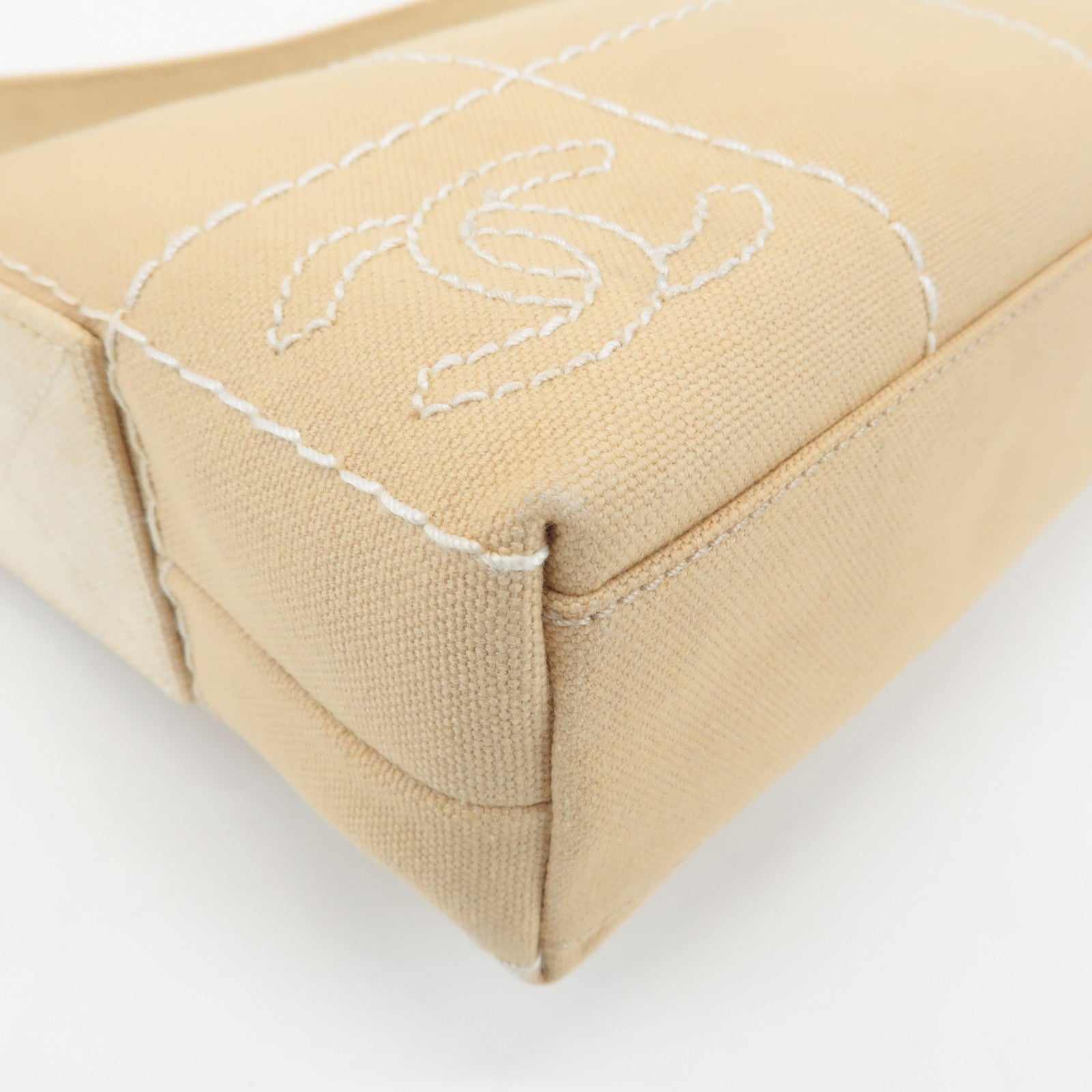 CHANEL Wild Stich Canvas Shoulder Bag Hand Bag Beige