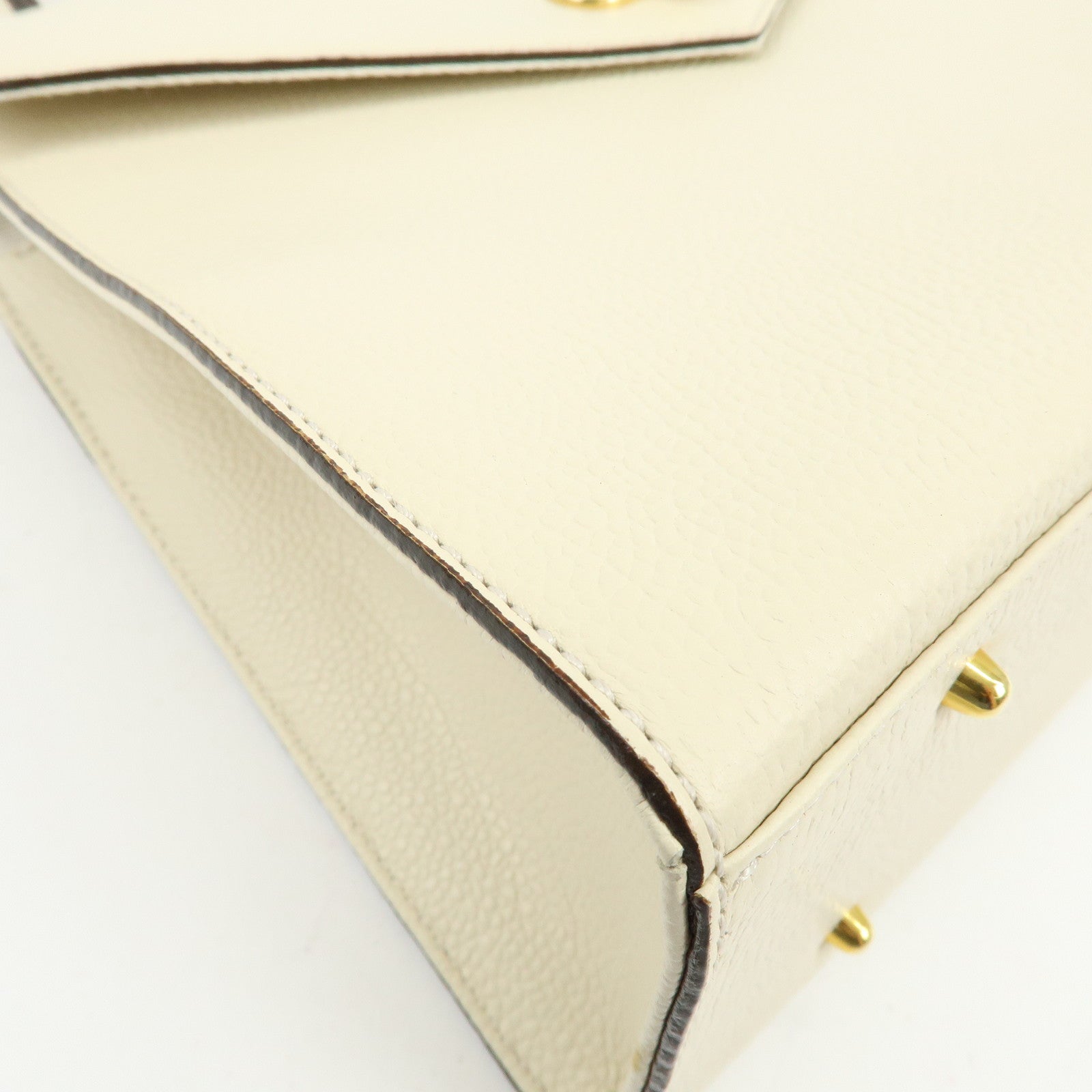 VALENTINO GARAVANI V Logo Leather Hand Bag Ivory
