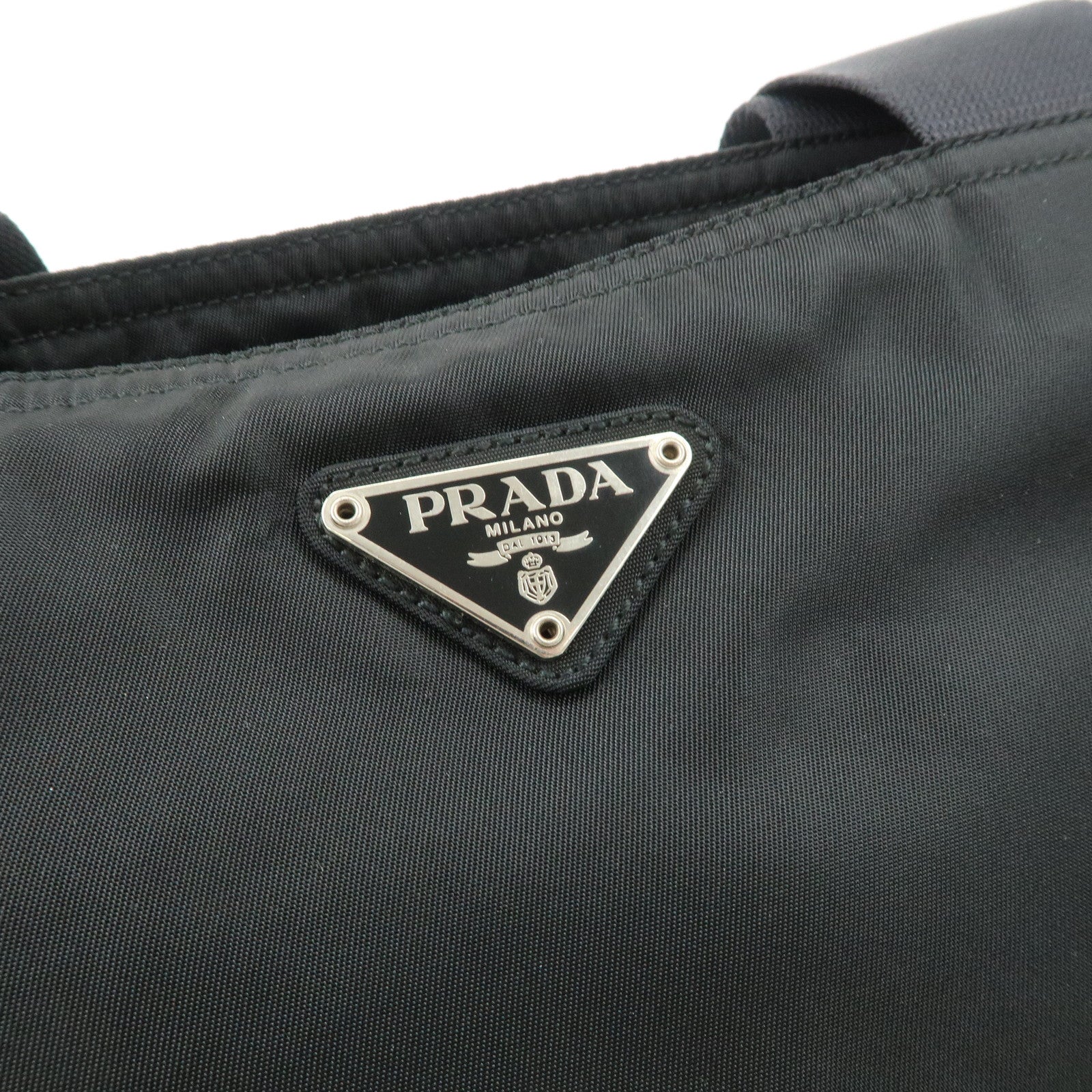 PRADA Triangle Logo Nylon Tote Bag Shoulder Bag Hand Bag Black