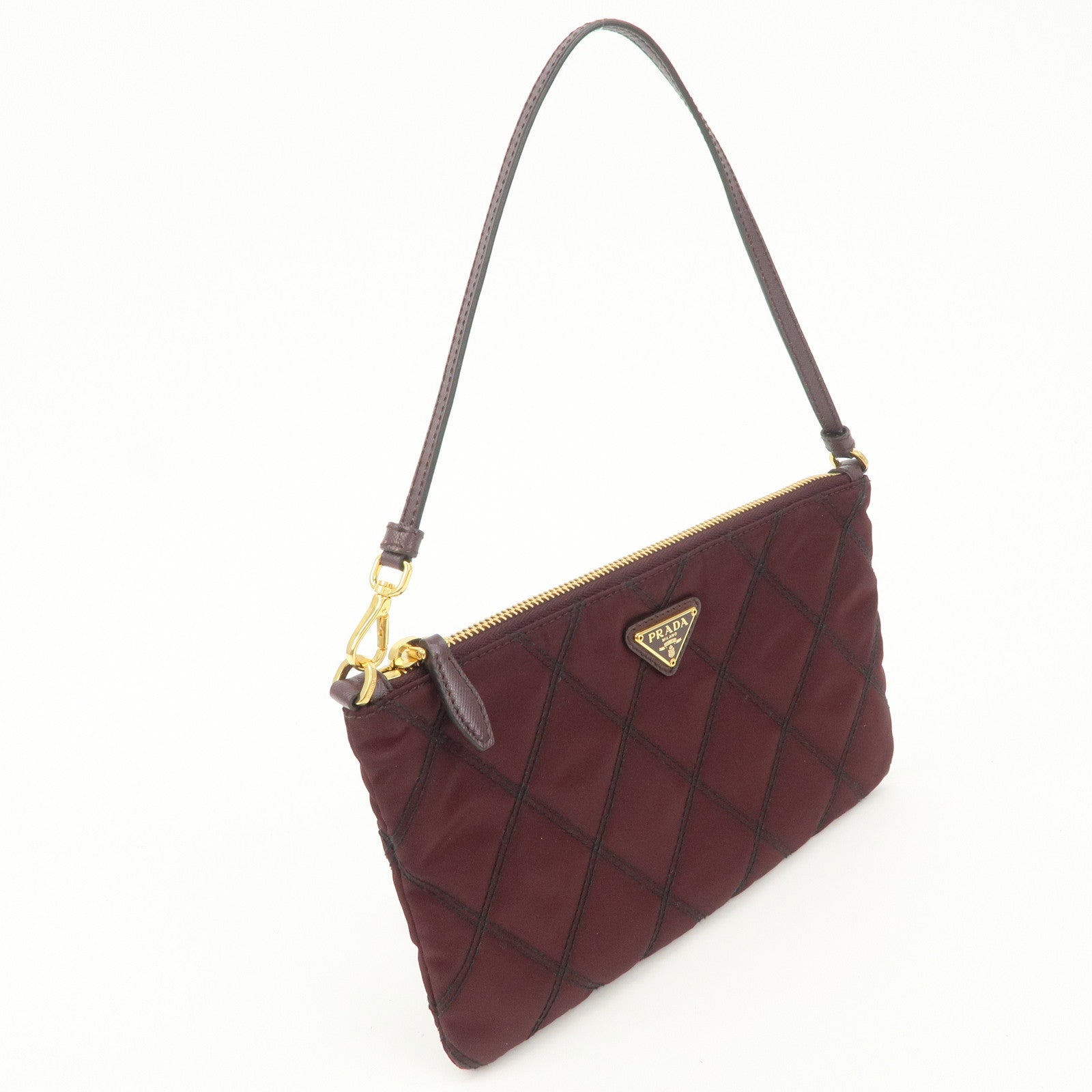 PRADA Logo TESSUTO IMPUNTU Nylon Leather Hand Bag Bordeaux 1NH545