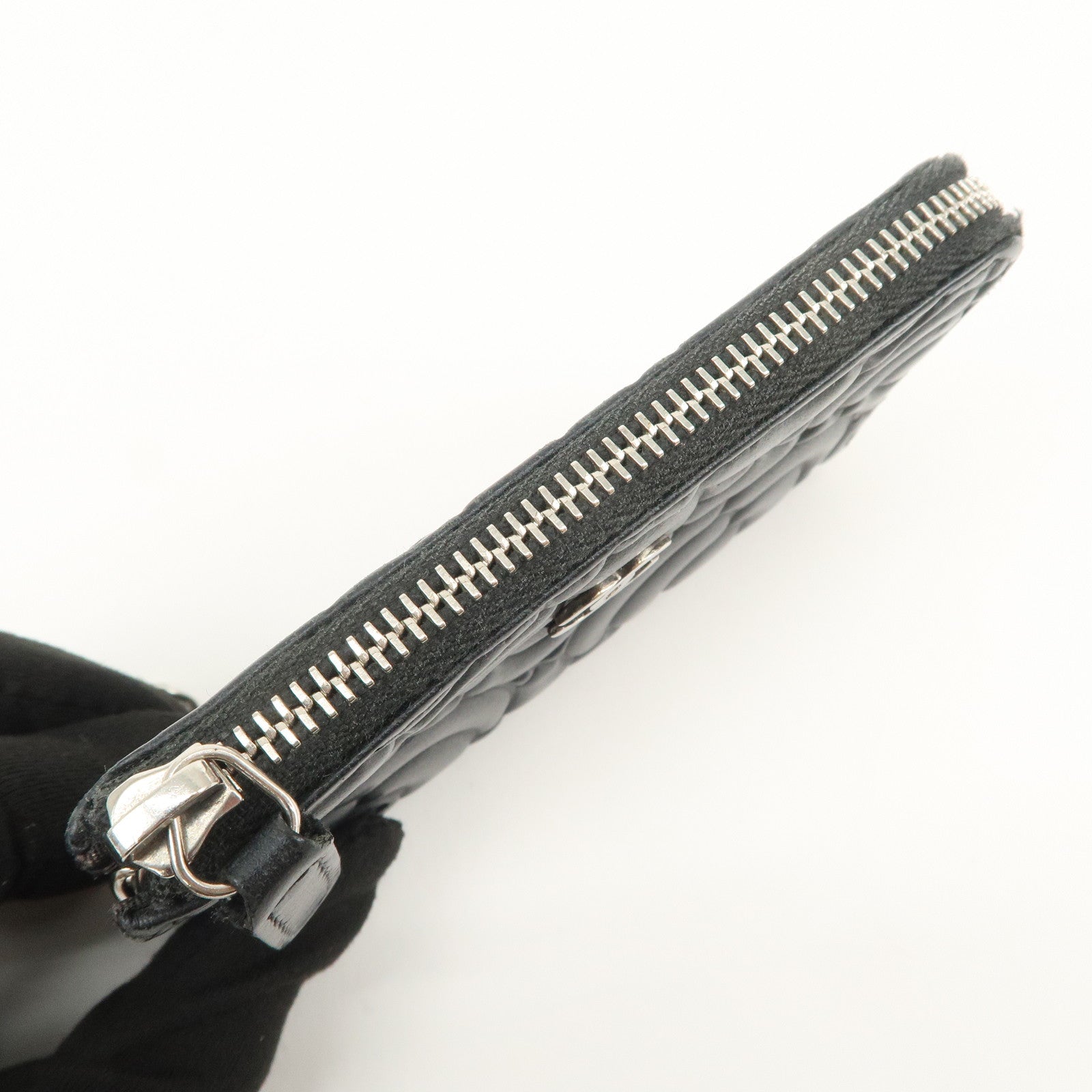 CHANEL Camellia Lamb Skin Coin Case Coin Purse Black