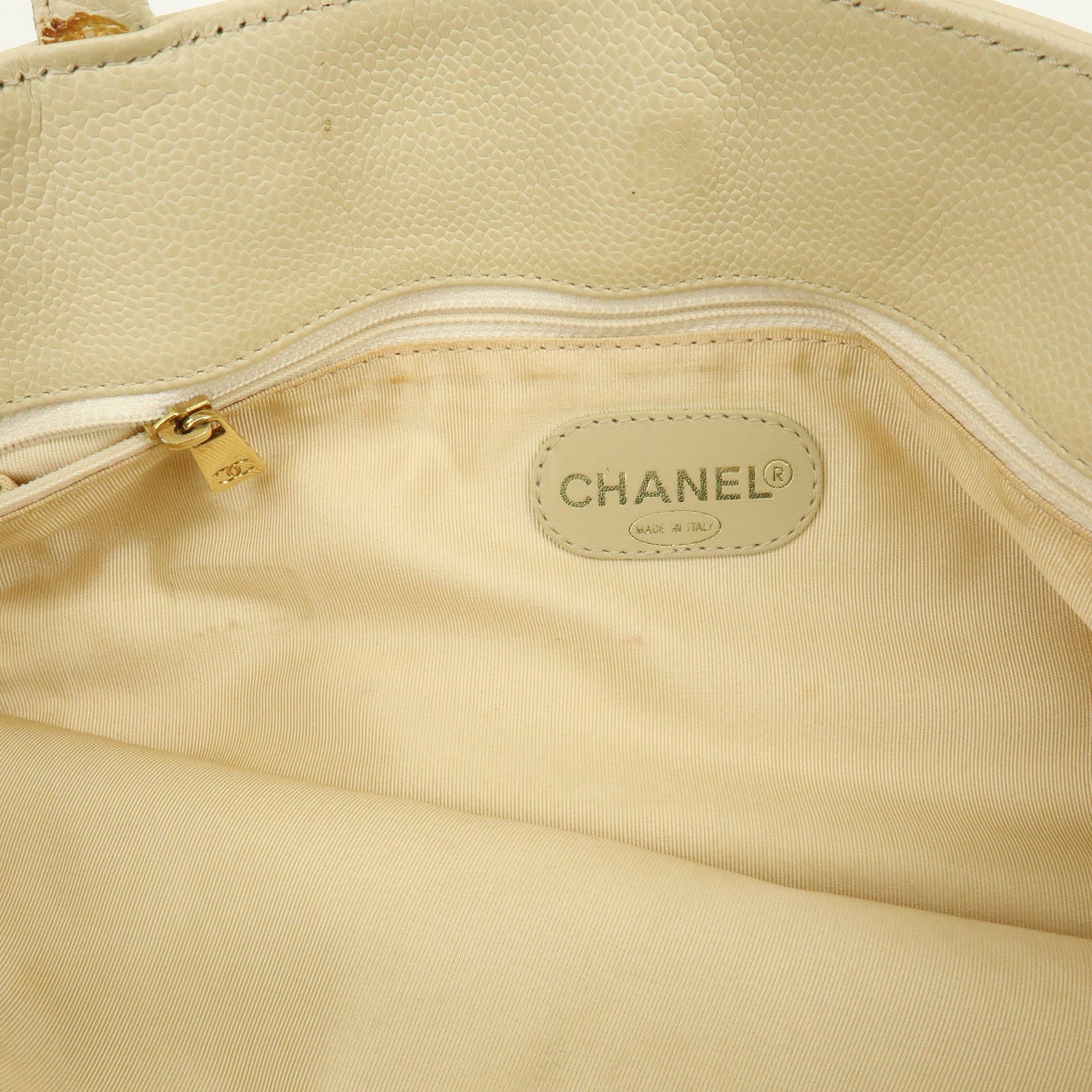CHANEL COCO Mark Caviarskin Tote Bag Shoulder Bag Ivory