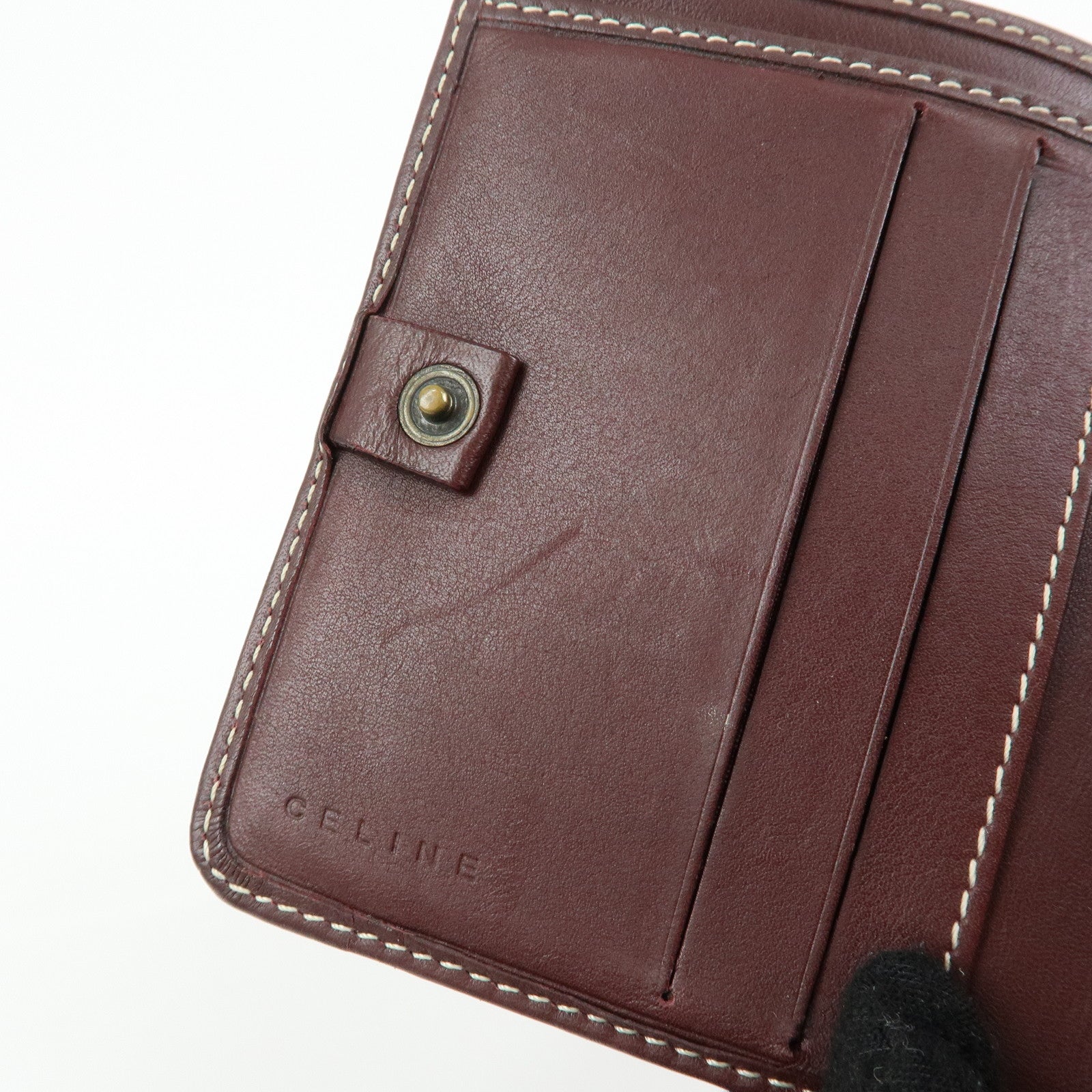 CELINE Macadam Denim Leather Bi-fold Compact Wallet Bordeaux