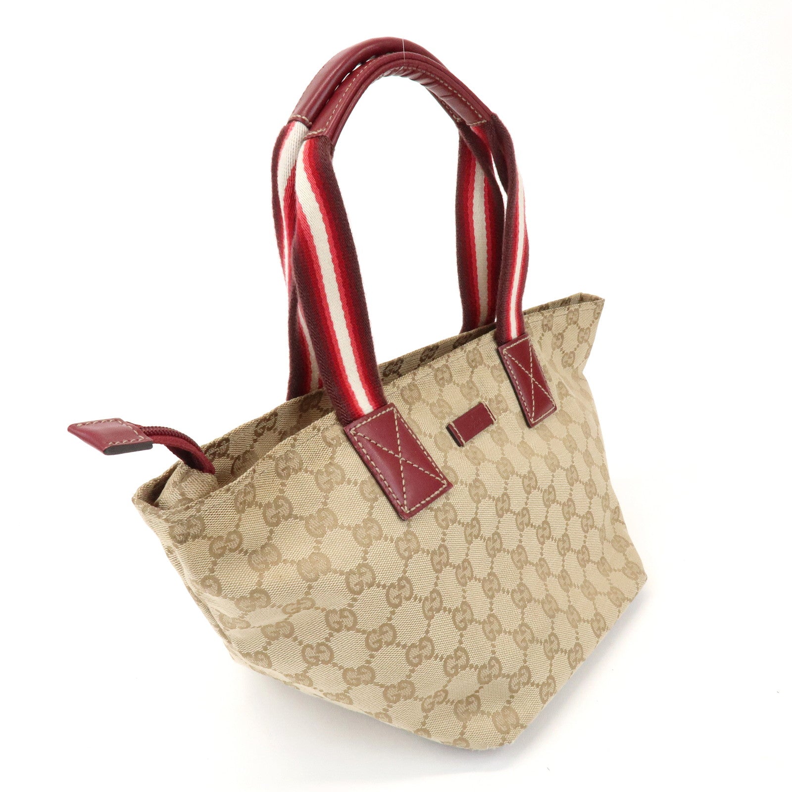 GUCCI GG Canvas Leather Tote Bag Hand Bag Beige Wine Red 131228