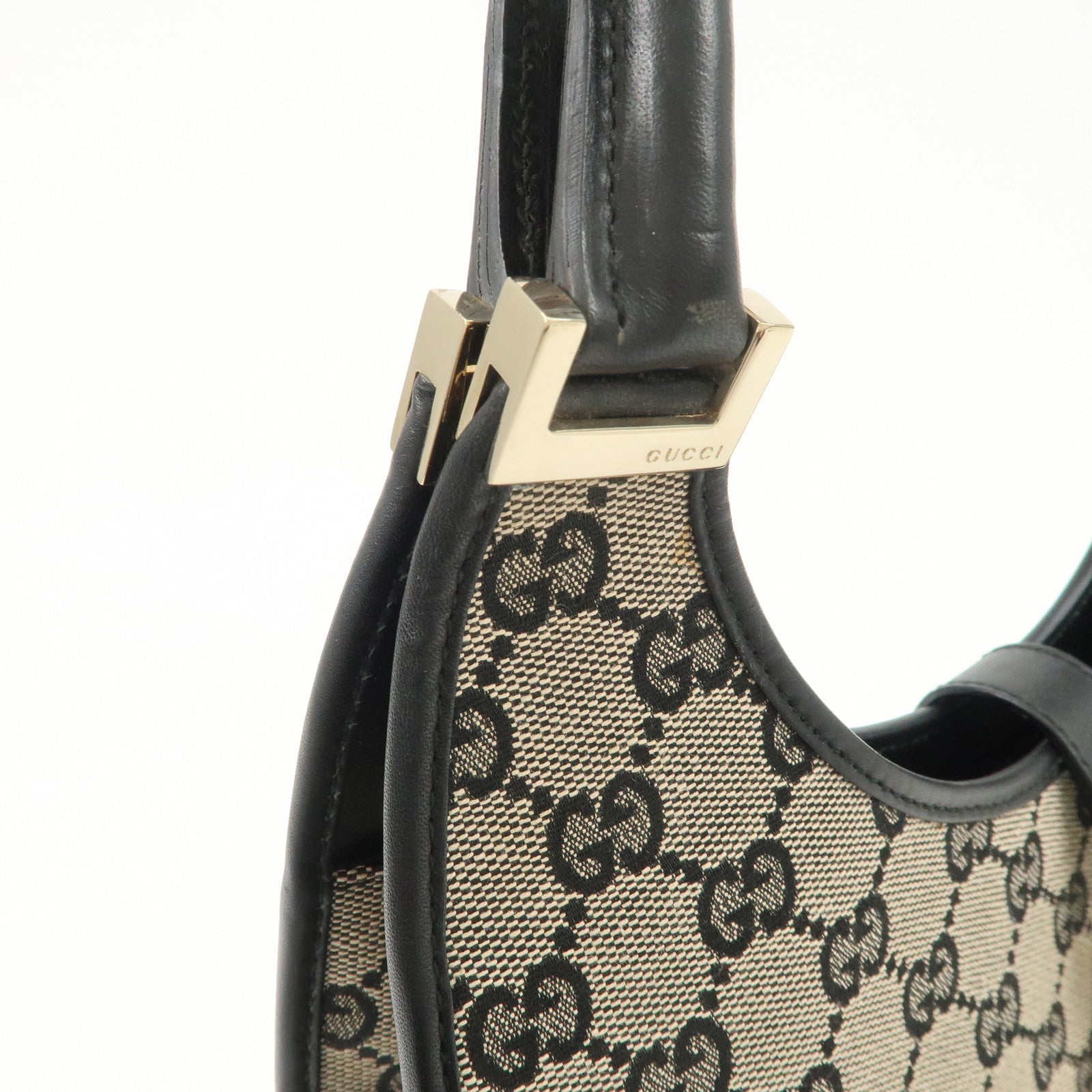 GUCCI Jackie GG Canvas Leather Shoulder Bag Hand Bag Black 002.1067