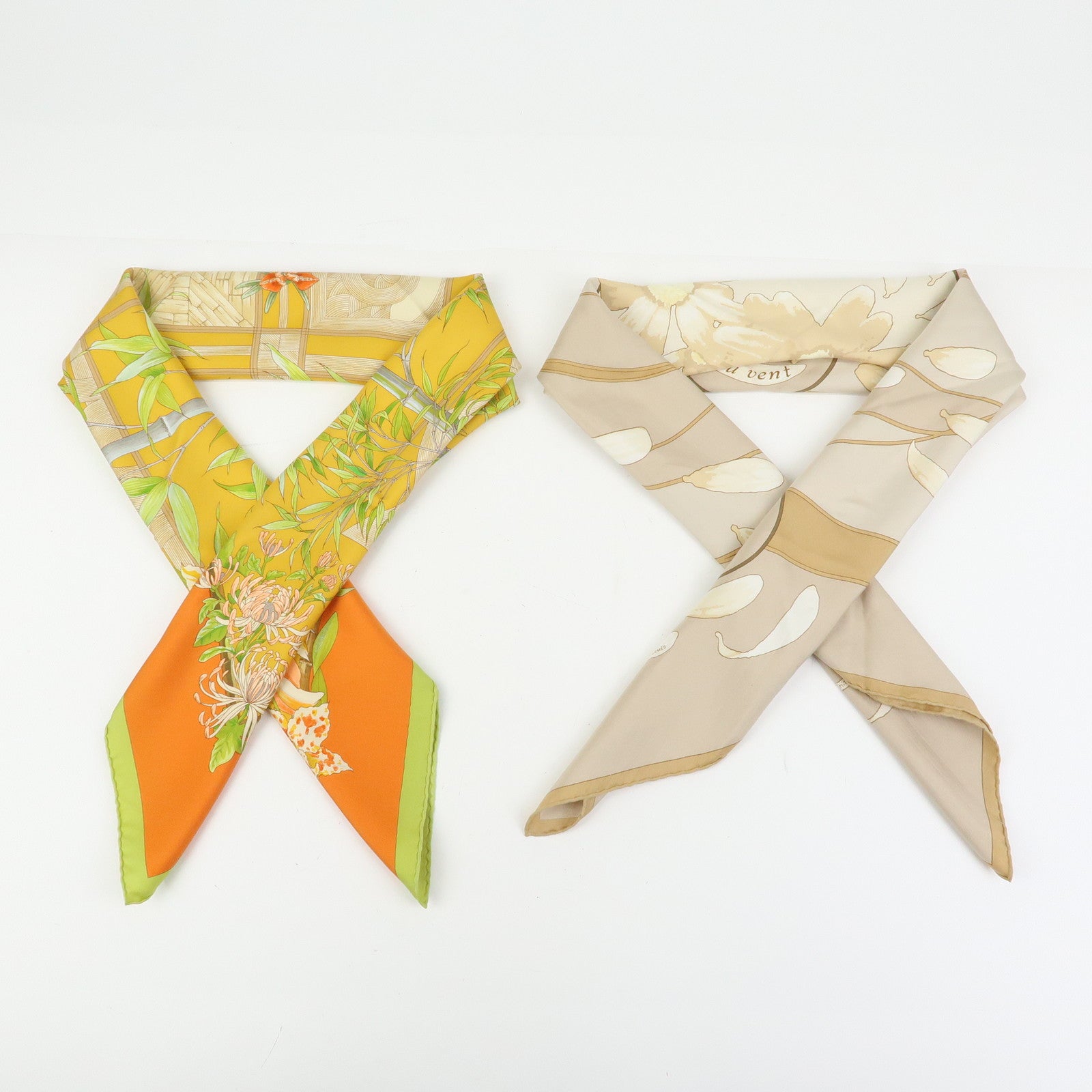 HERMES Carre 90 Set of 2 Silk 100% Scarf au gre du vent SERENITE