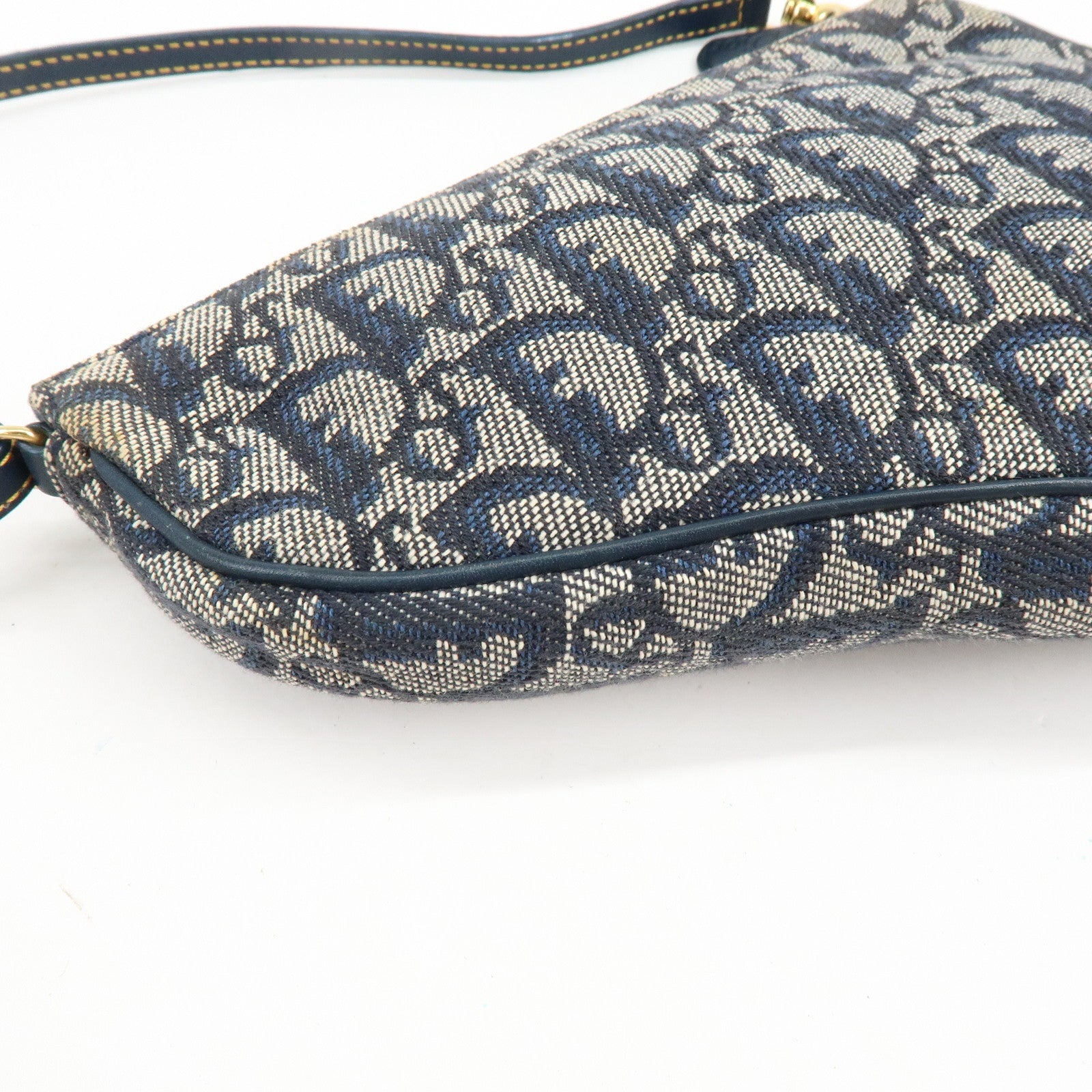 Christian Dior Trotter Jacguard Leather Saddle Bag Pouch Navy