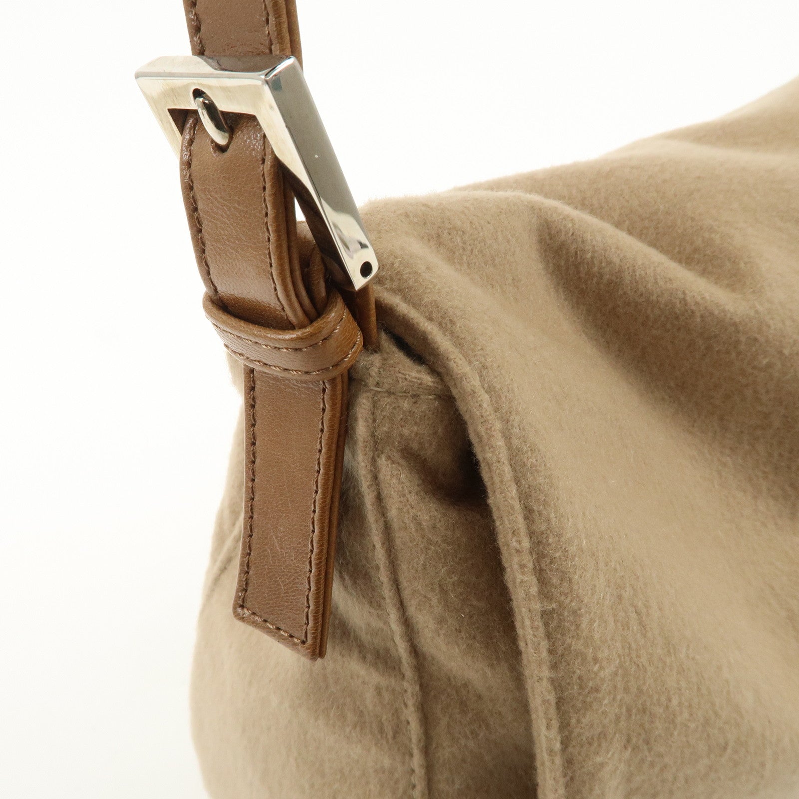 FENDI Zucca Mamma Baguette Wool Shoulder Bag Black Brown 26325