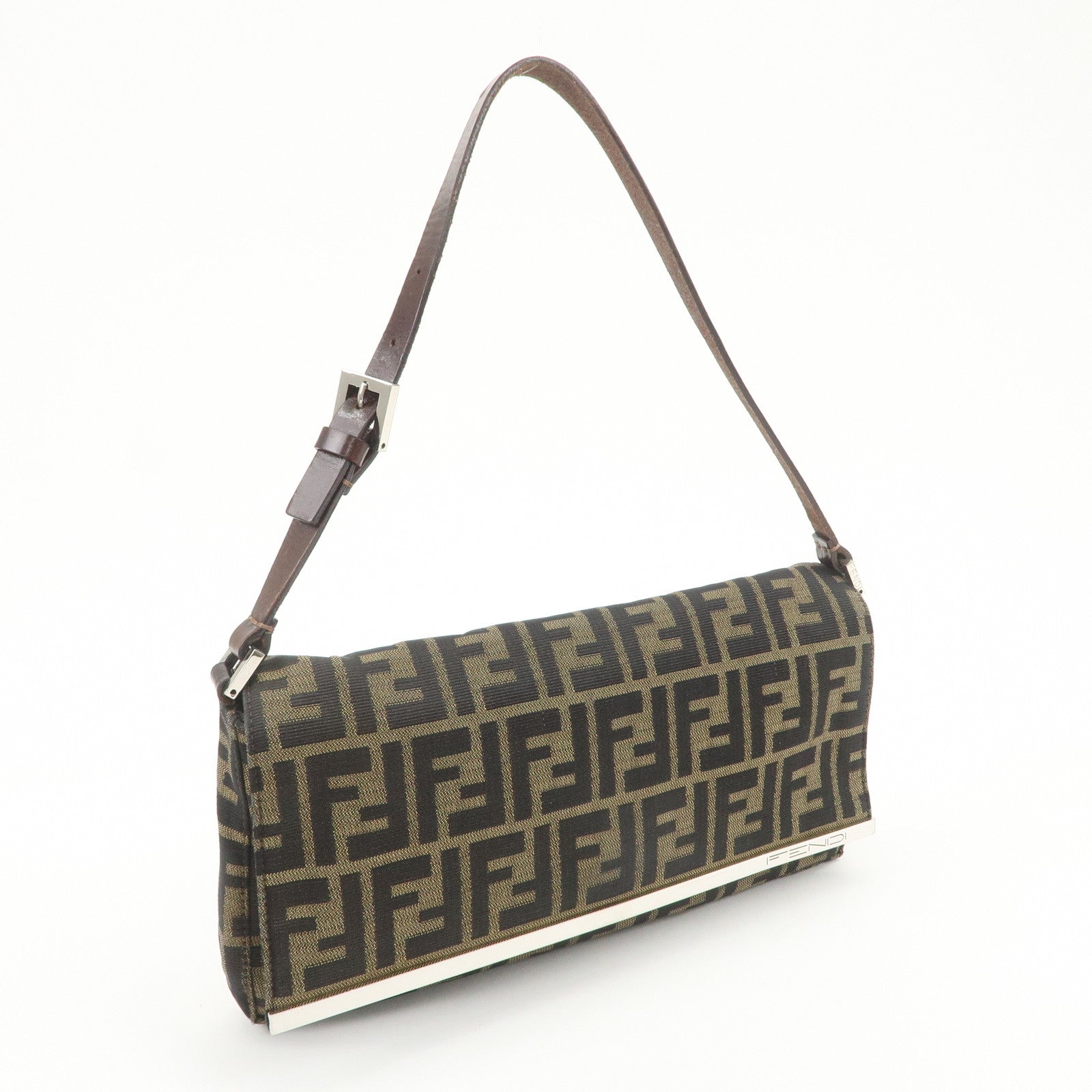 FENDI Zucca Canvas Leather Shoulder Bag Hand Bag Brown 26640