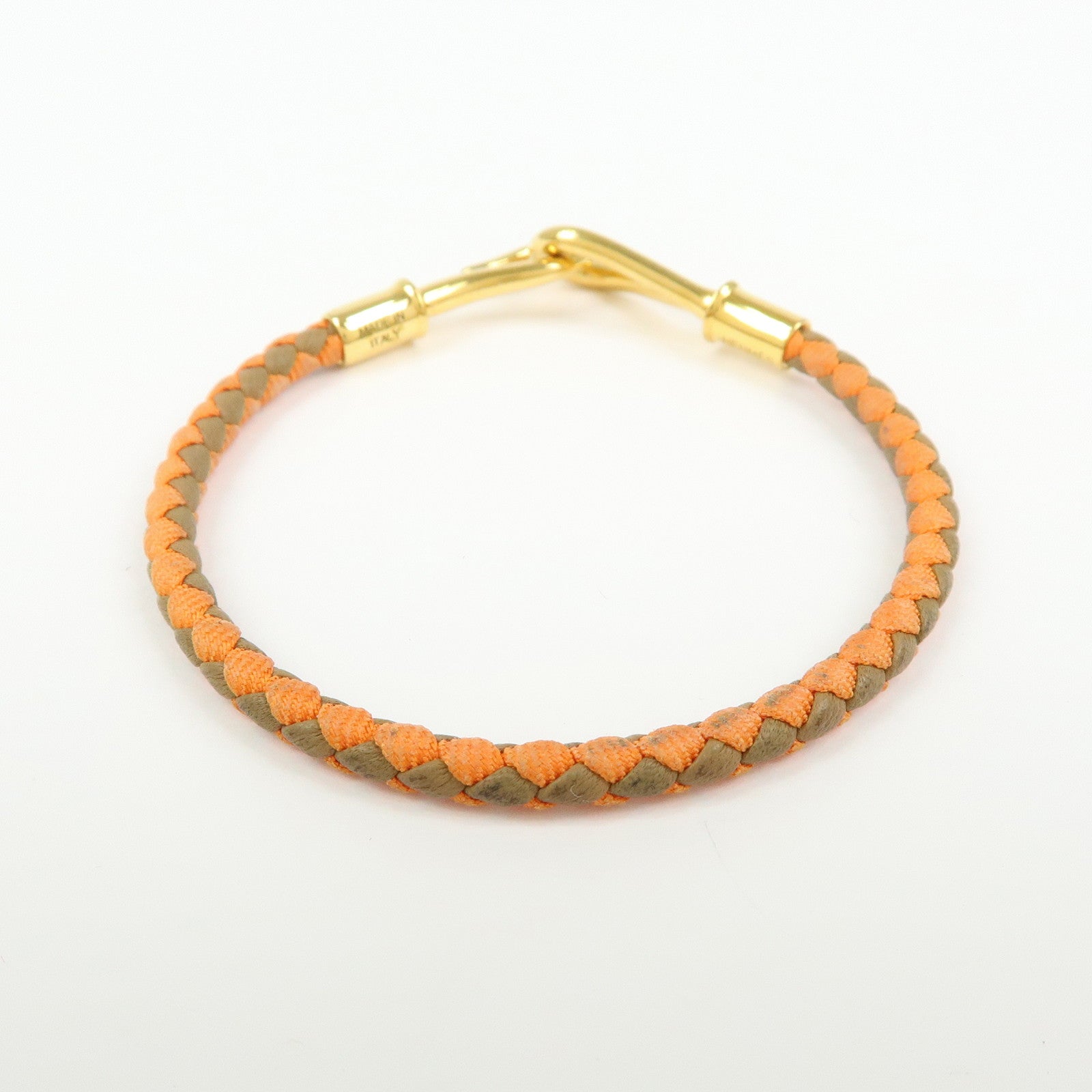 HERMES Leather Jumbo Choker Bracelet Orange Brown