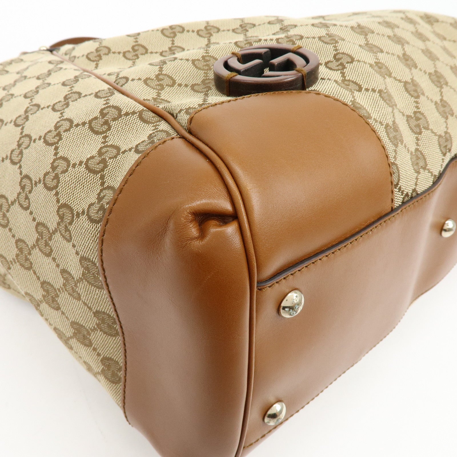 GUCCI Interlocking G GG Canvas Leather Tote Bag Shoulder Bag 296896