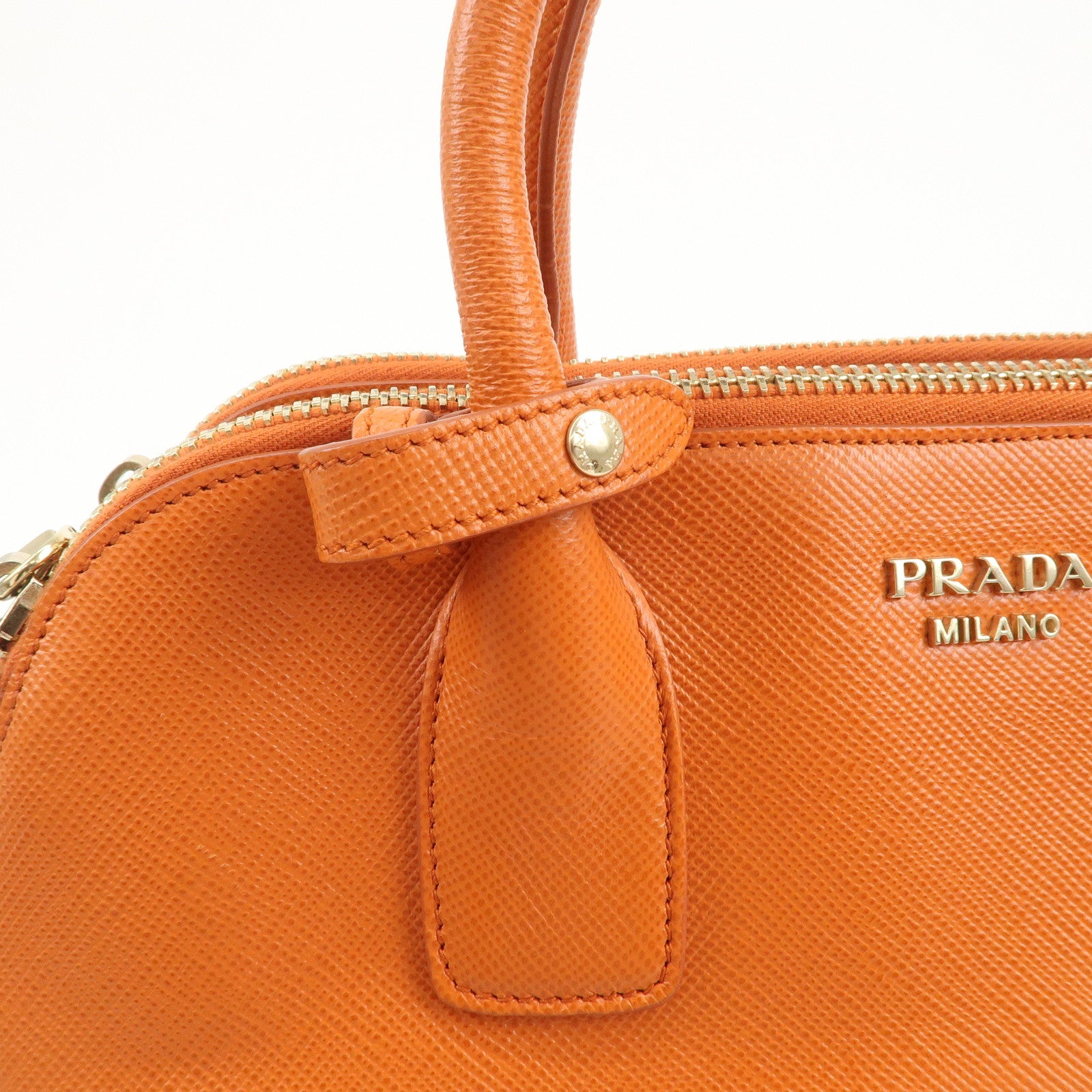 PRADA Logo Saffiano Leather Hand Bag Orange BN2560