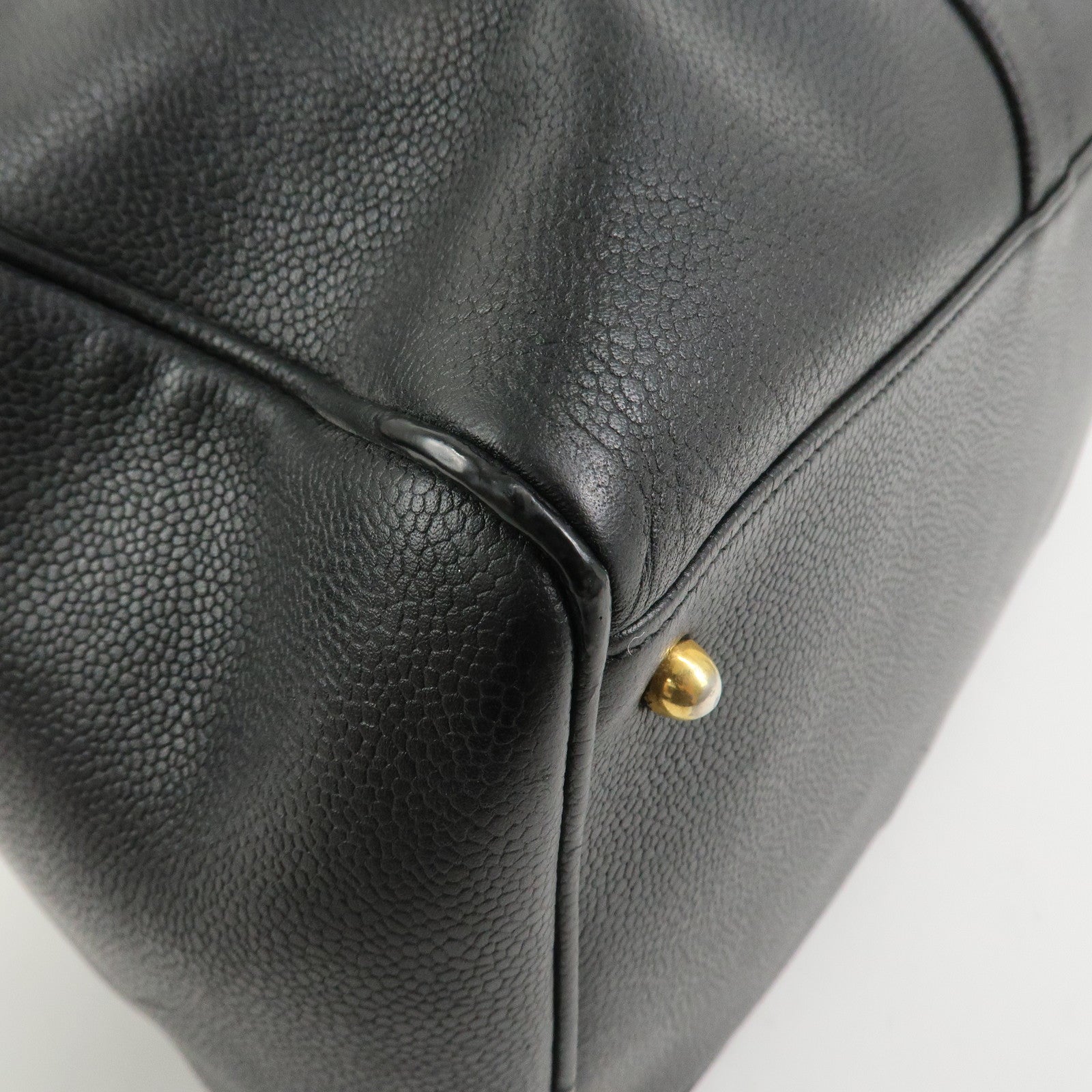CHANEL COCO Mark Caviar skin Boston Bag Black Gold