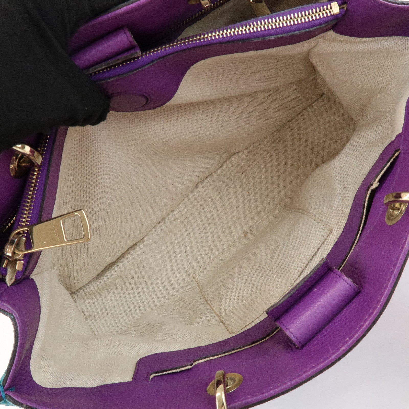 GUCCI Bamboo Shopper Medium 2Way Shoulder Bag Purple Blue 323660