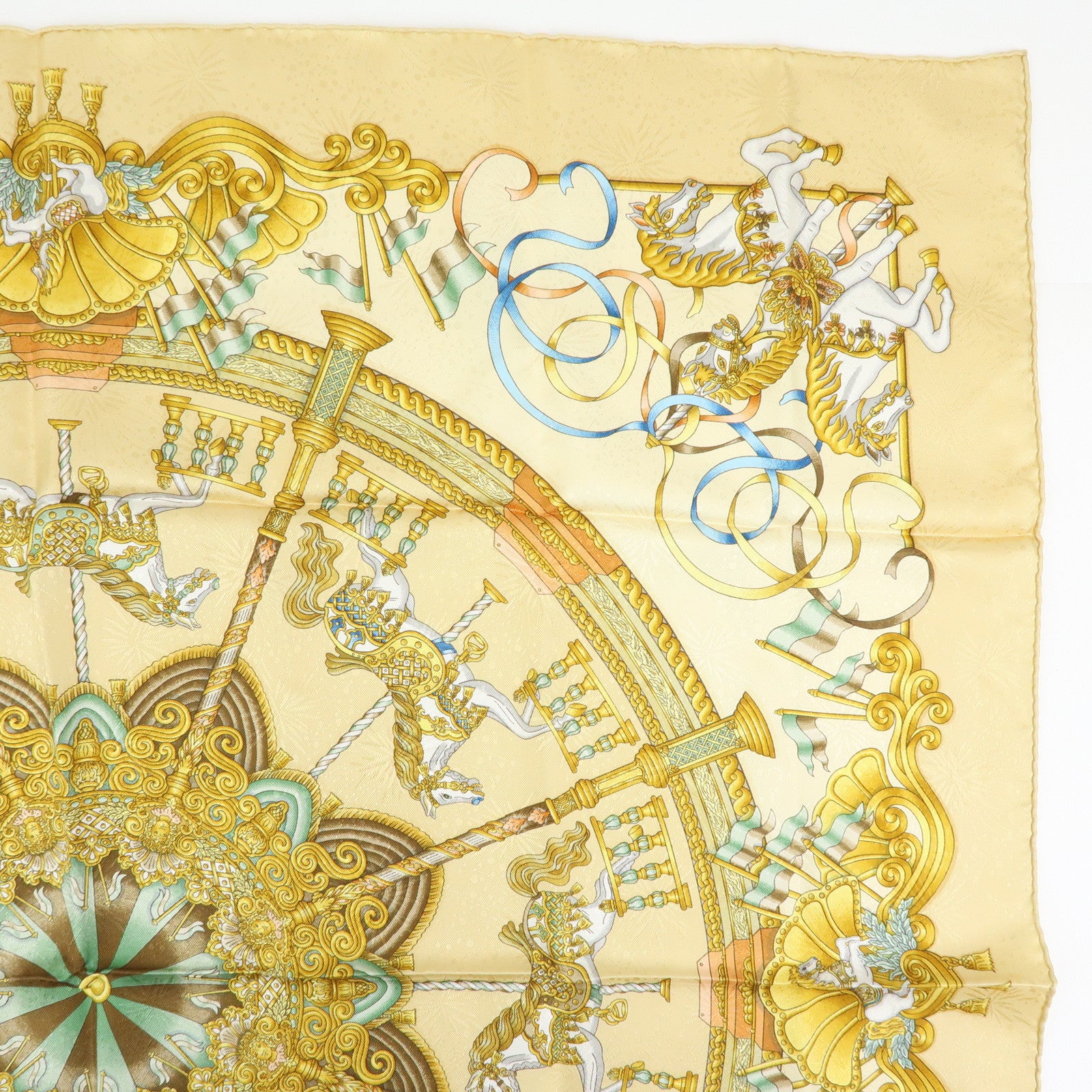 HERMES Carre 90 Silk 100% Scarf LUNA PARK Gold