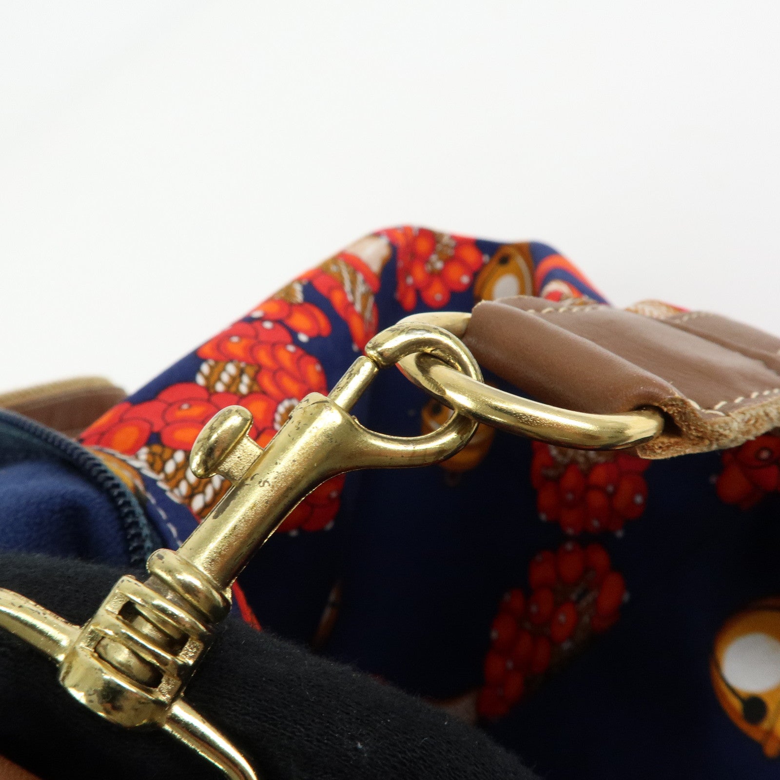 LOEWE Canvas Leather Boston Bag Travel Bag Navy Red Brown