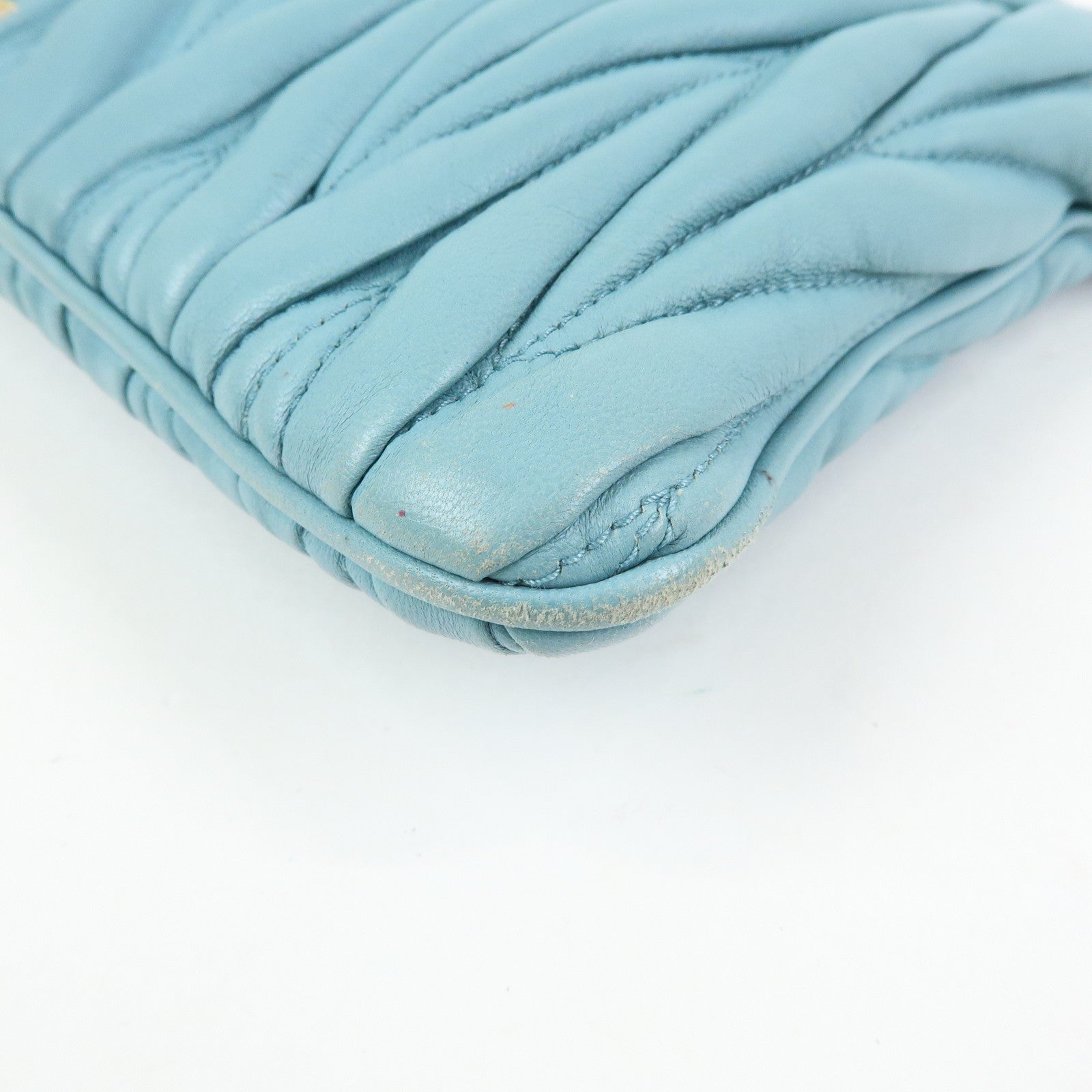 MIU MIU Logo Matelasse Nappa Leather Clutch Bag Light Blue 5N1573