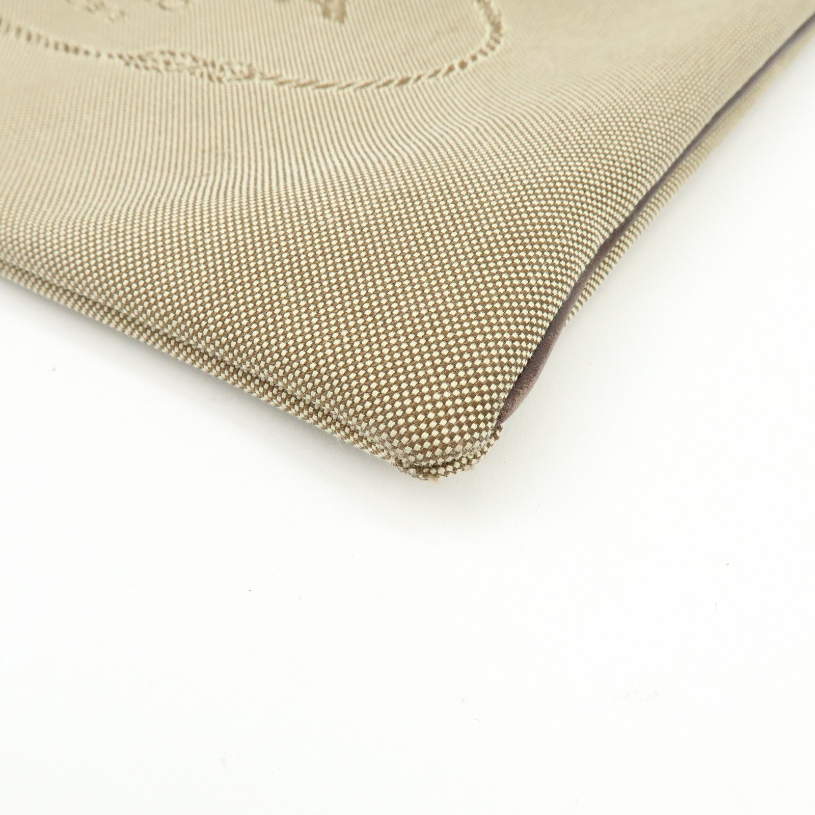 PRADA Logo Jacquard Canvas Leather Clutch Bag Pouch Khaki