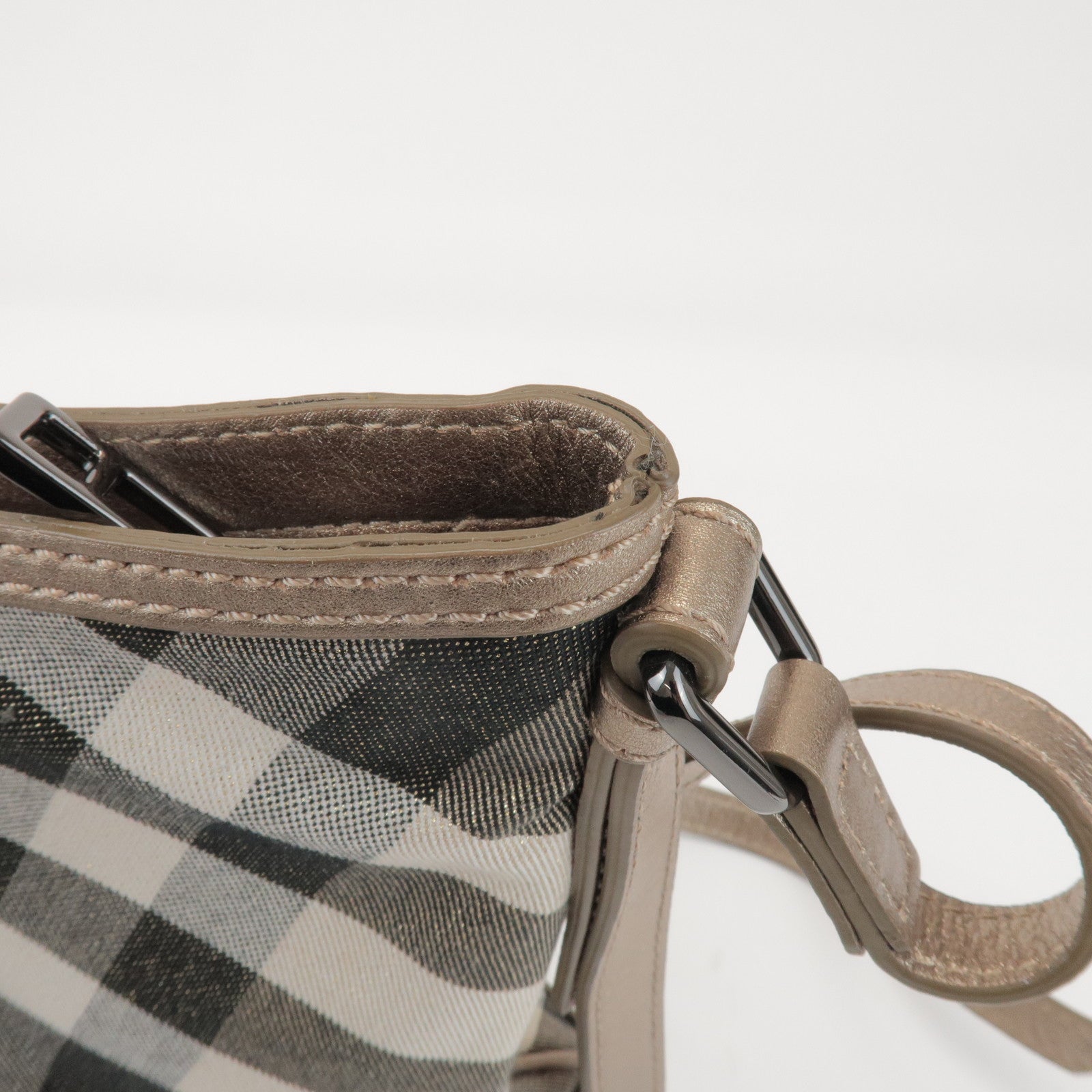 BURBERRY Canvas Leather Plaid Shoulder Bag Crossbody Bag Gold