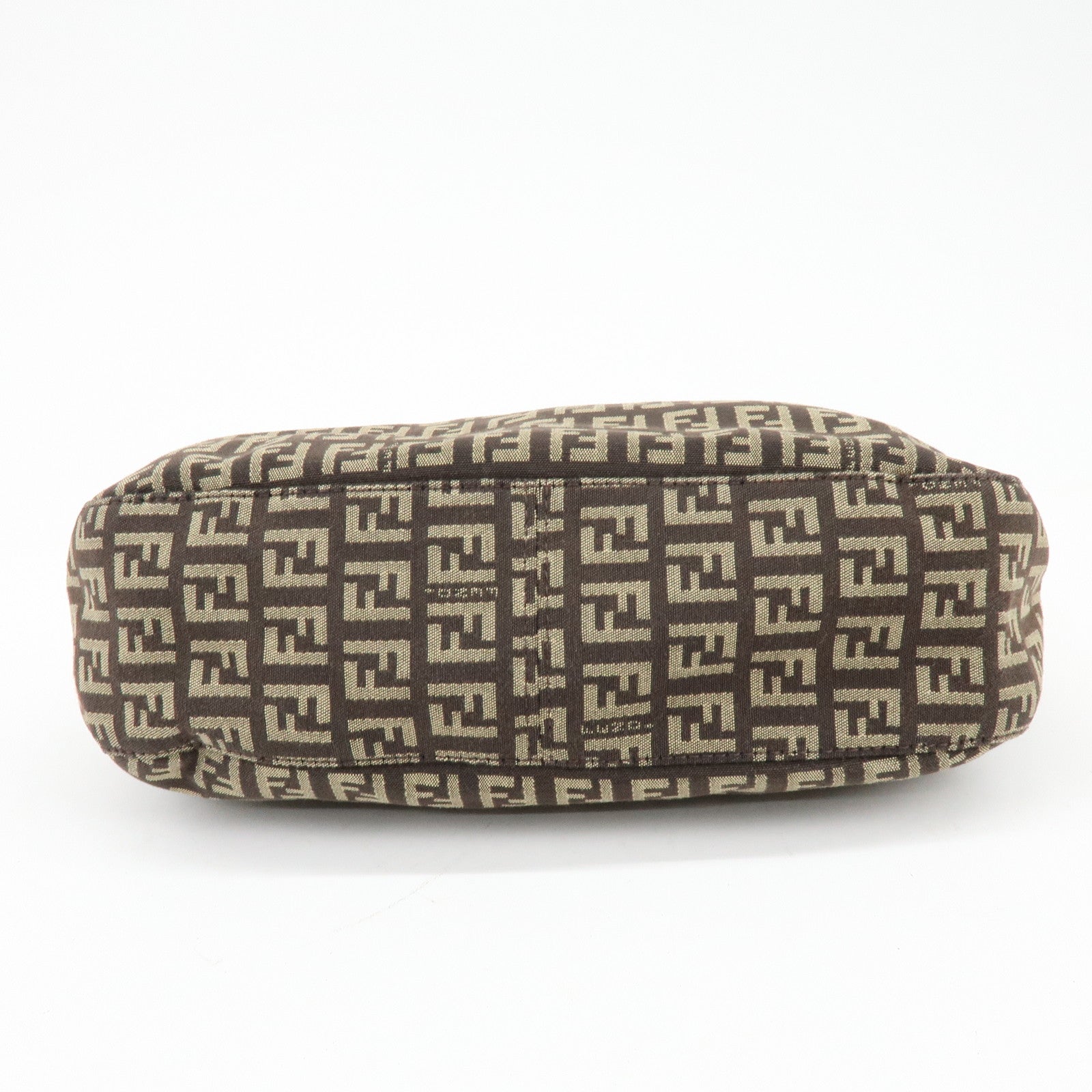 FENDI Zucchino Canvas Leather Shoulder Bag Brown 8BR036