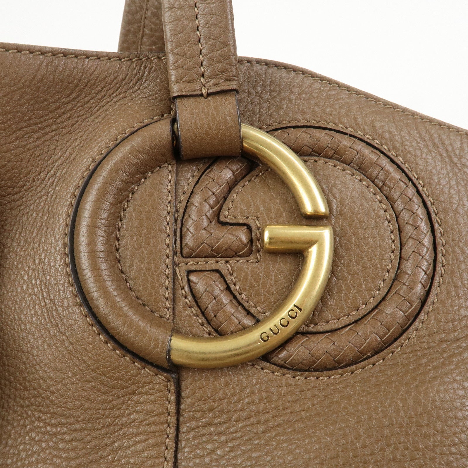 GUCCI Interlocking G Leather Tote Bag Shoulder Bag Brown 309531