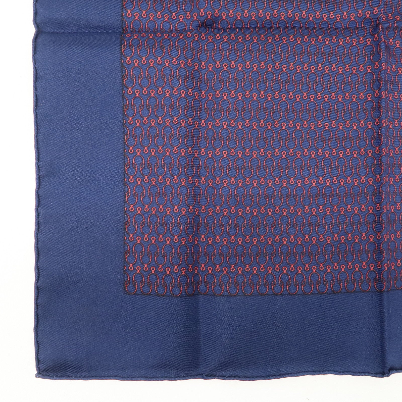 HERMES Petit Carre Silk 100% Mini Scarf Navy Red