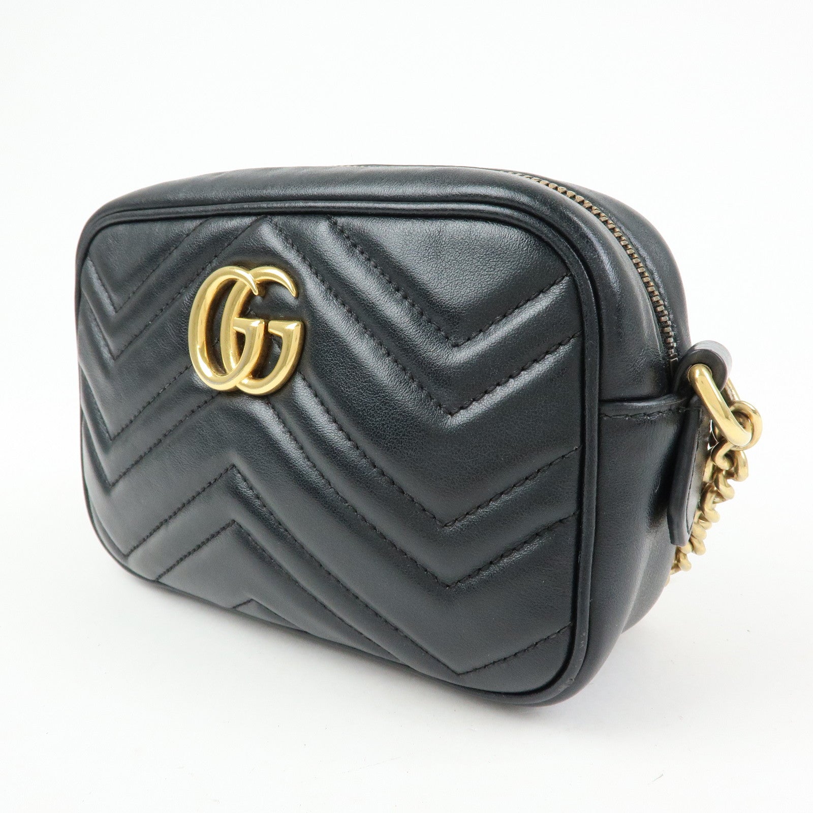 GUCCI GG Marmont Leather Shoulder Crossbody Bag Black 448065