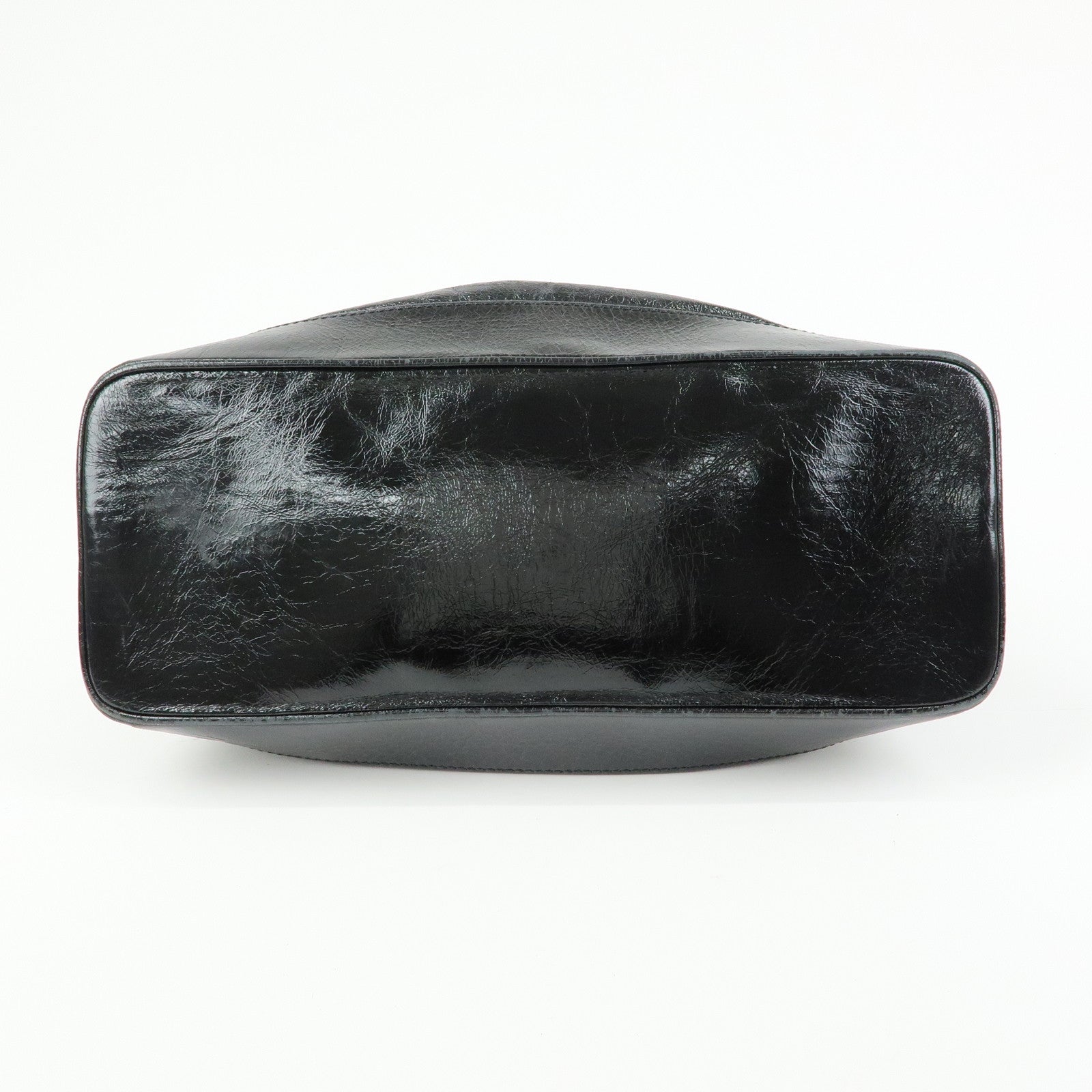 CELINE Patent Leather Macadam Stamped Boston Bag Hand Bag Black